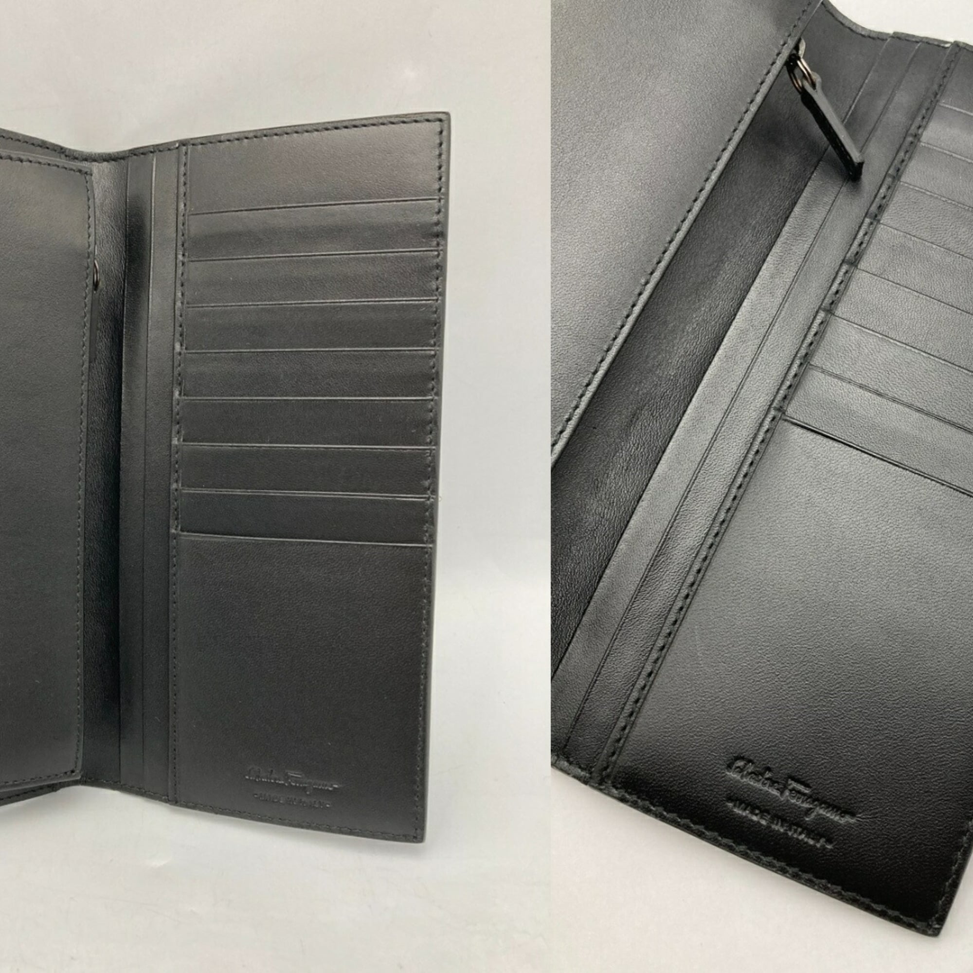 Salvatore Ferragamo Gancini Gray Leather Long Wallet (Bi-Fold) (Pre-Owned)