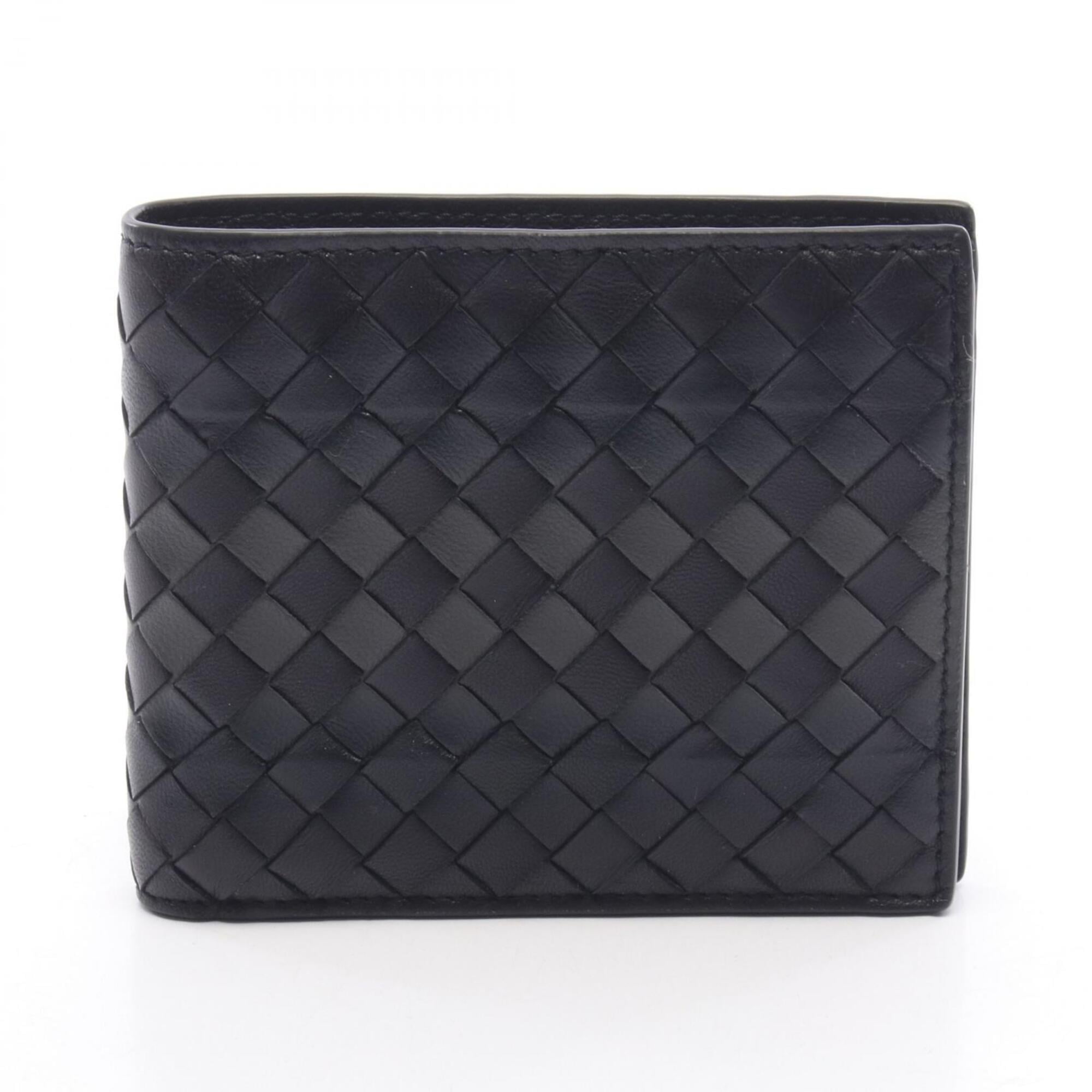Bottega Veneta Black Gray Intrecciato Wallet (Bi-Fold) (Pre-Owned)