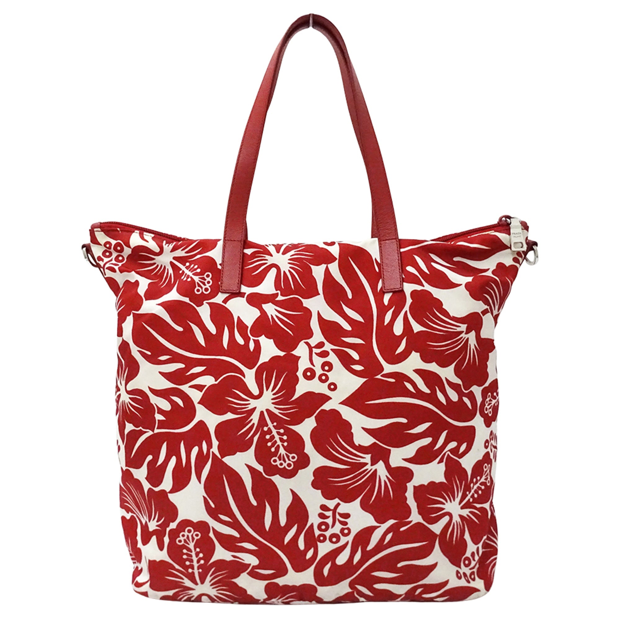 Prada Red Color White Nylon Handbag Shoulder Bag Tote Bag (Pre-Owned)
