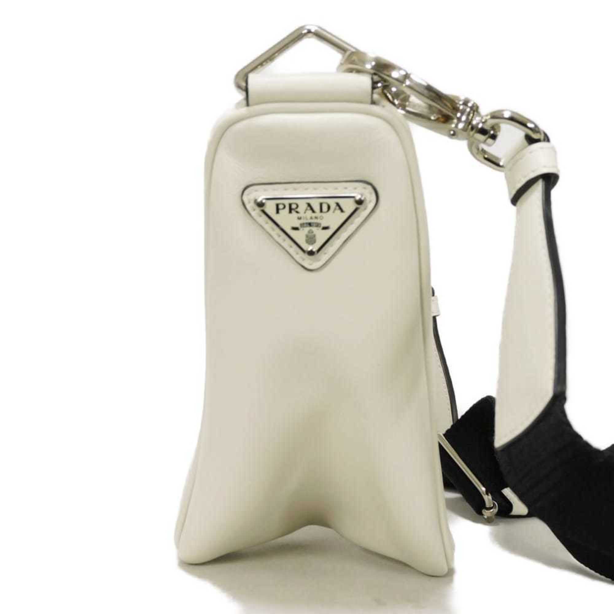 Prada Bianco White Leather Pouch Shoulder Bag (Pre-Owned)