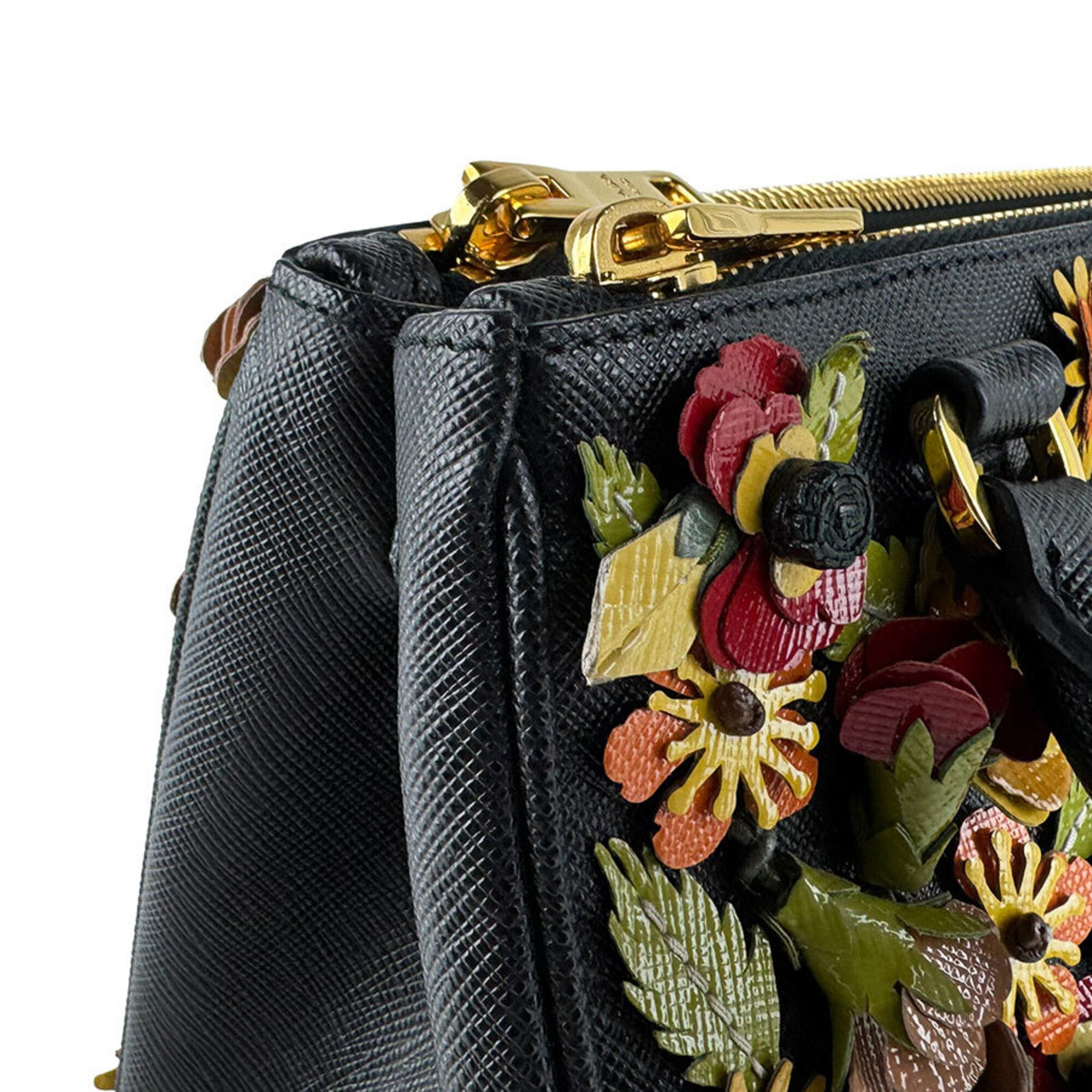 Prada Black Multi-Color Patent Leather Leather Handbag Shoulder Bag (Pre-Owned)