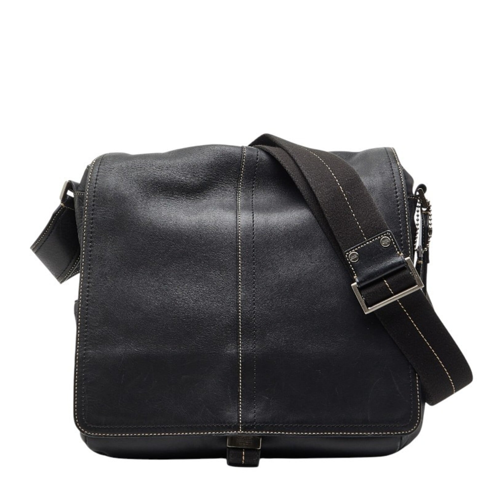 Coach Black Leather Messenger Bag Shoulder Bag (Pre-Owned)
