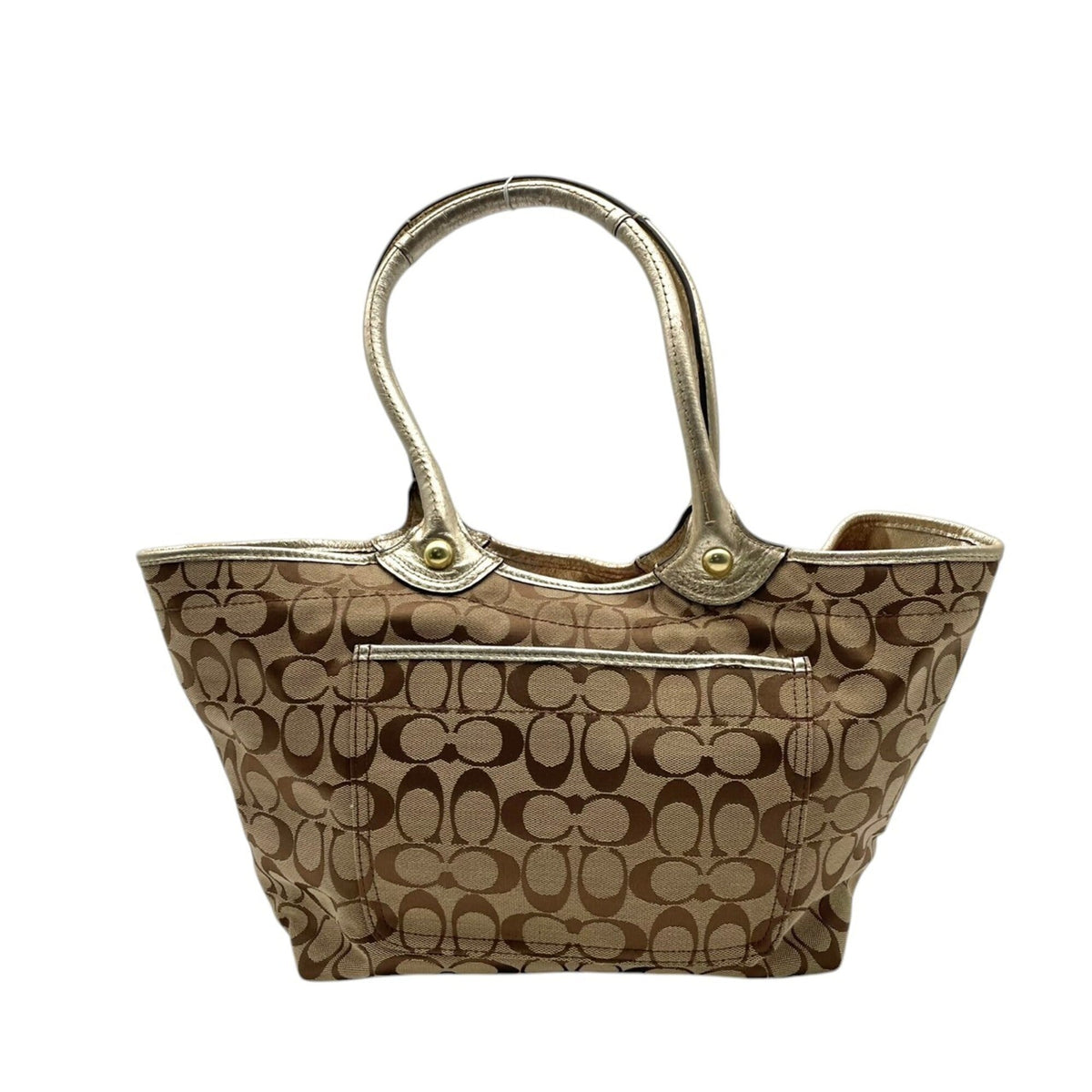 Coach Beige Gold Canvas Leather Handbag Tote Bag (Pre-Owned)