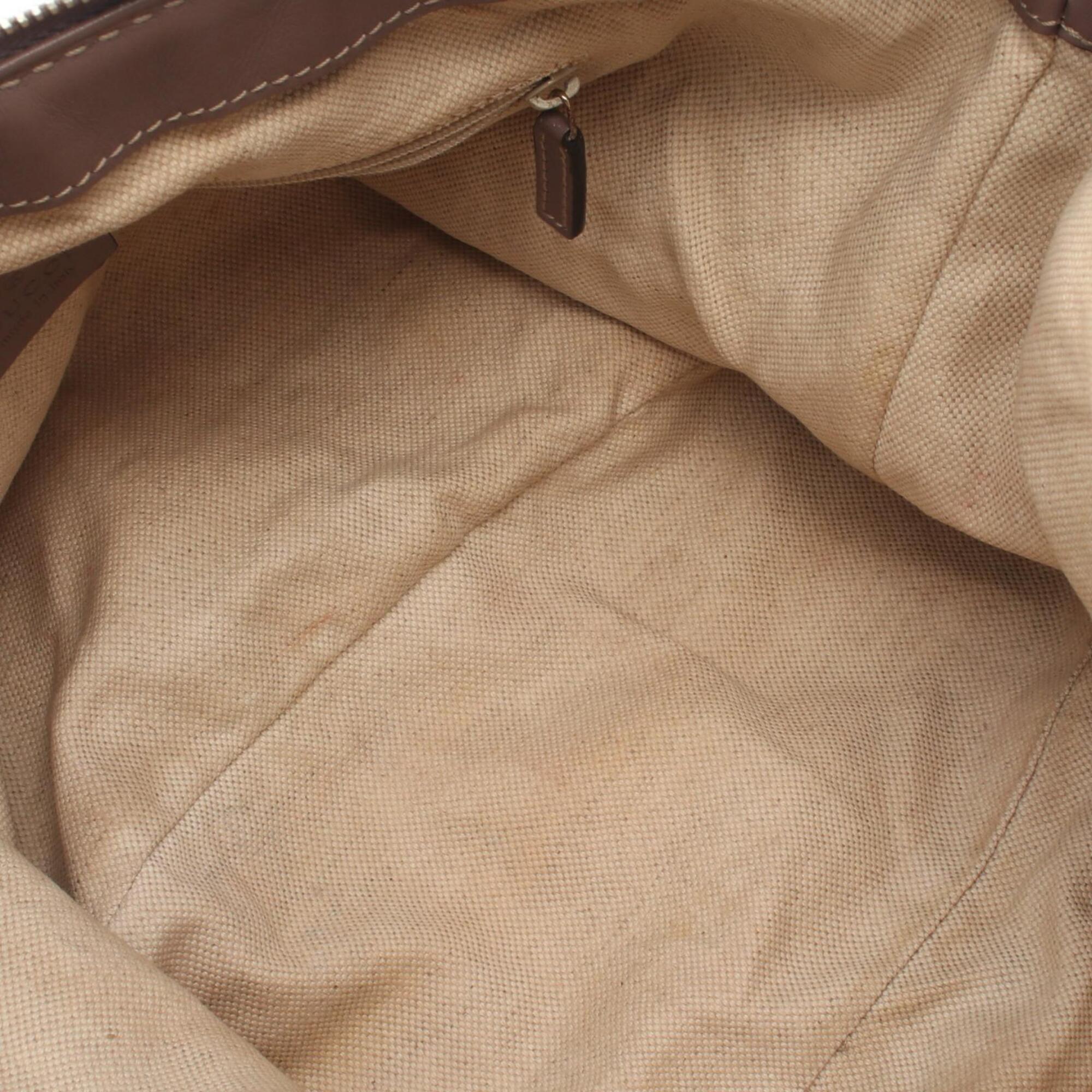 Gucci Beige Gray Canvas Leather Handbag (Pre-Owned)