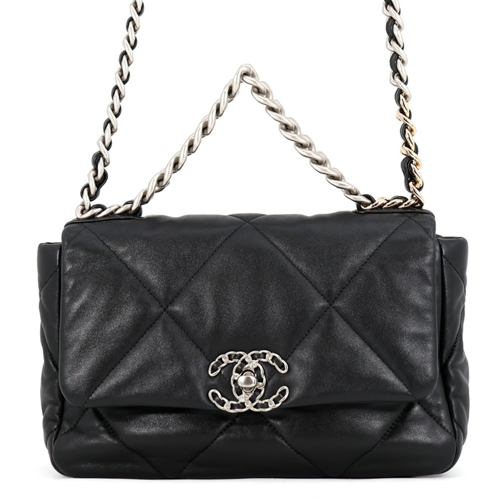 Chanel Black Leather Handbag Shoulder Bag (Pre-Owned)