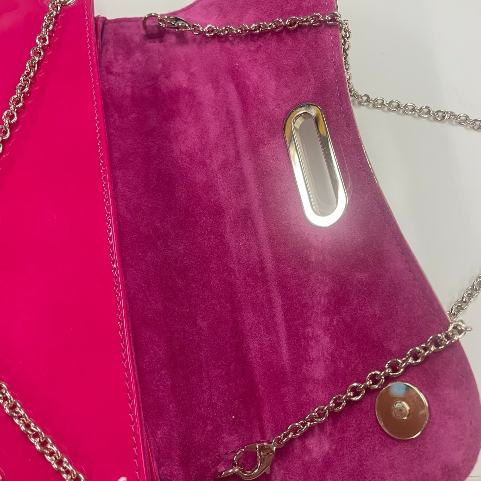 Christian Louboutin Brown Pink Patent Leather Suede Leather Clutch Bag Handbag (Pre-Owned)
