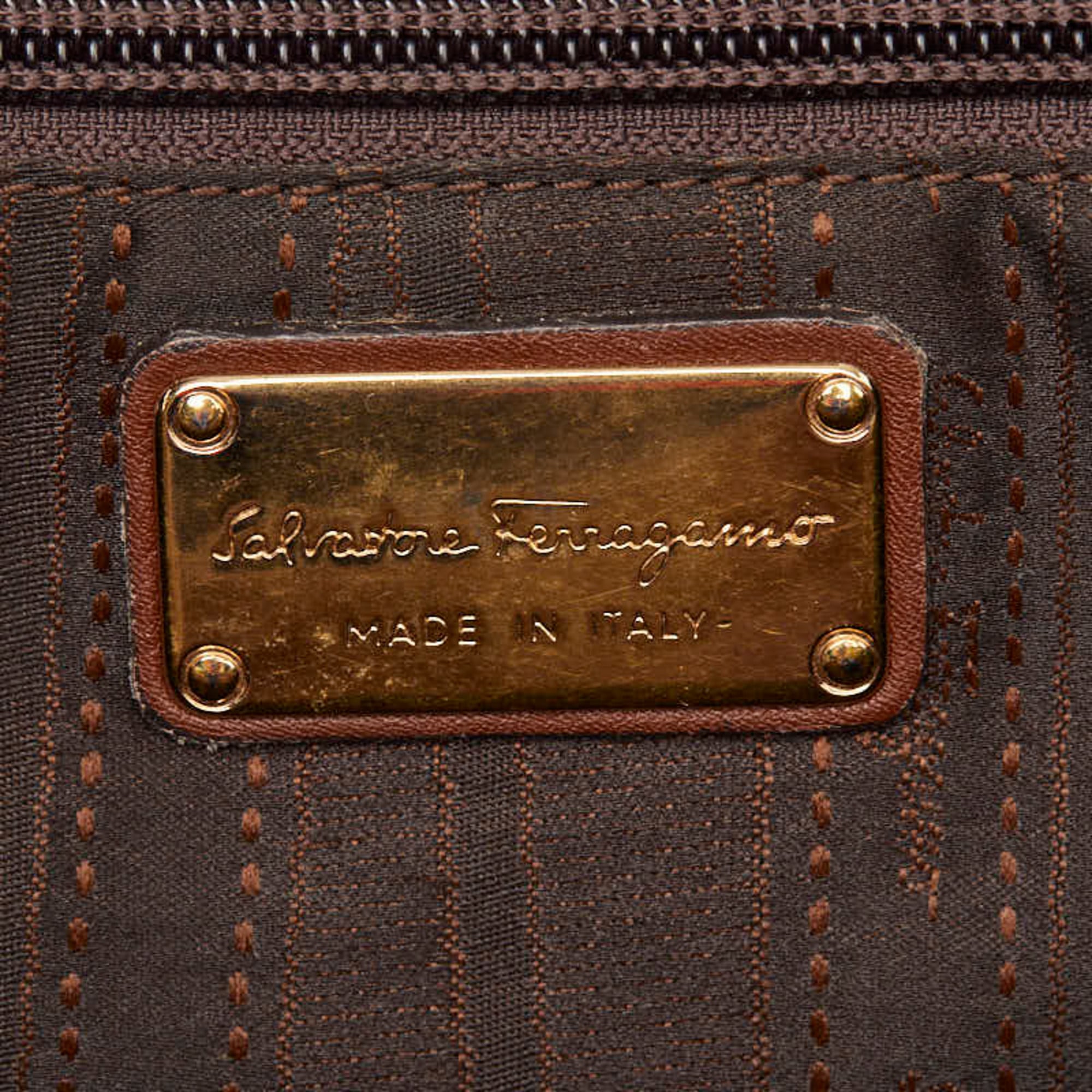 Salvatore Ferragamo Gancini Brown Leather Shoulder Bag Tote Bag (Pre-Owned)
