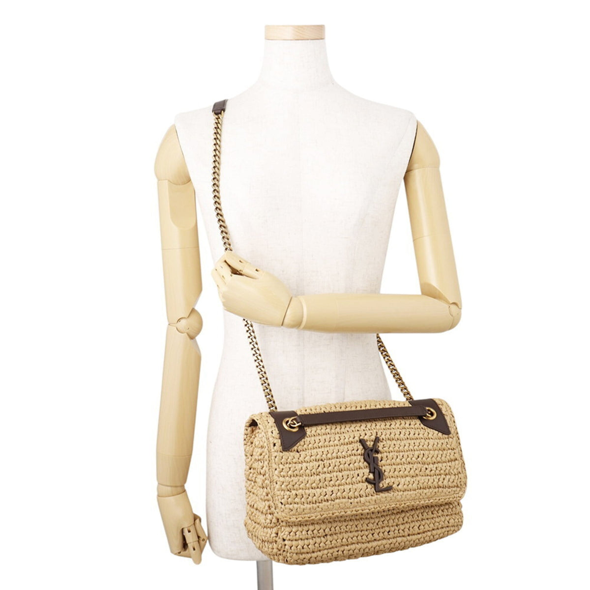 Yves Saint Laurent Brown Raffia Leather Handbag Shoulder Bag (Pre-Owned)