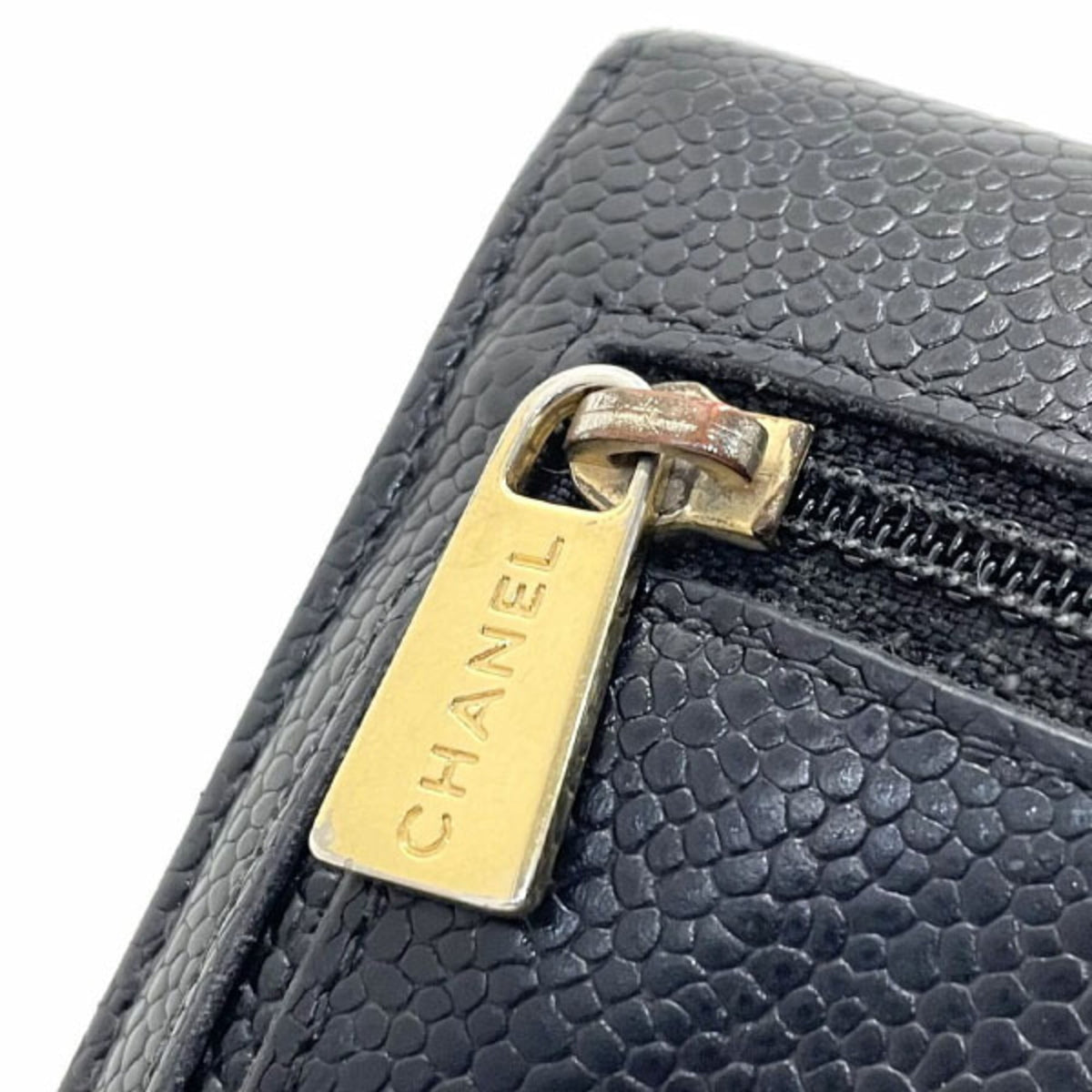 Chanel Black Grained Calfskin Wallet (Tri-Fold) (Pre-Owned)