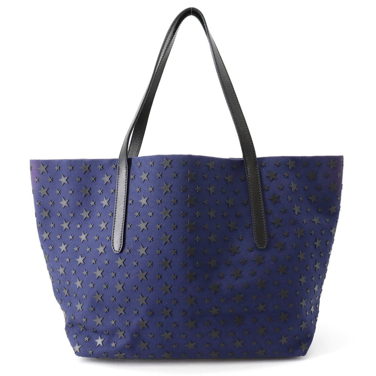 Jimmy Choo Navy Black Canvas Leather Handbag Tote Bag (Pre-Owned)