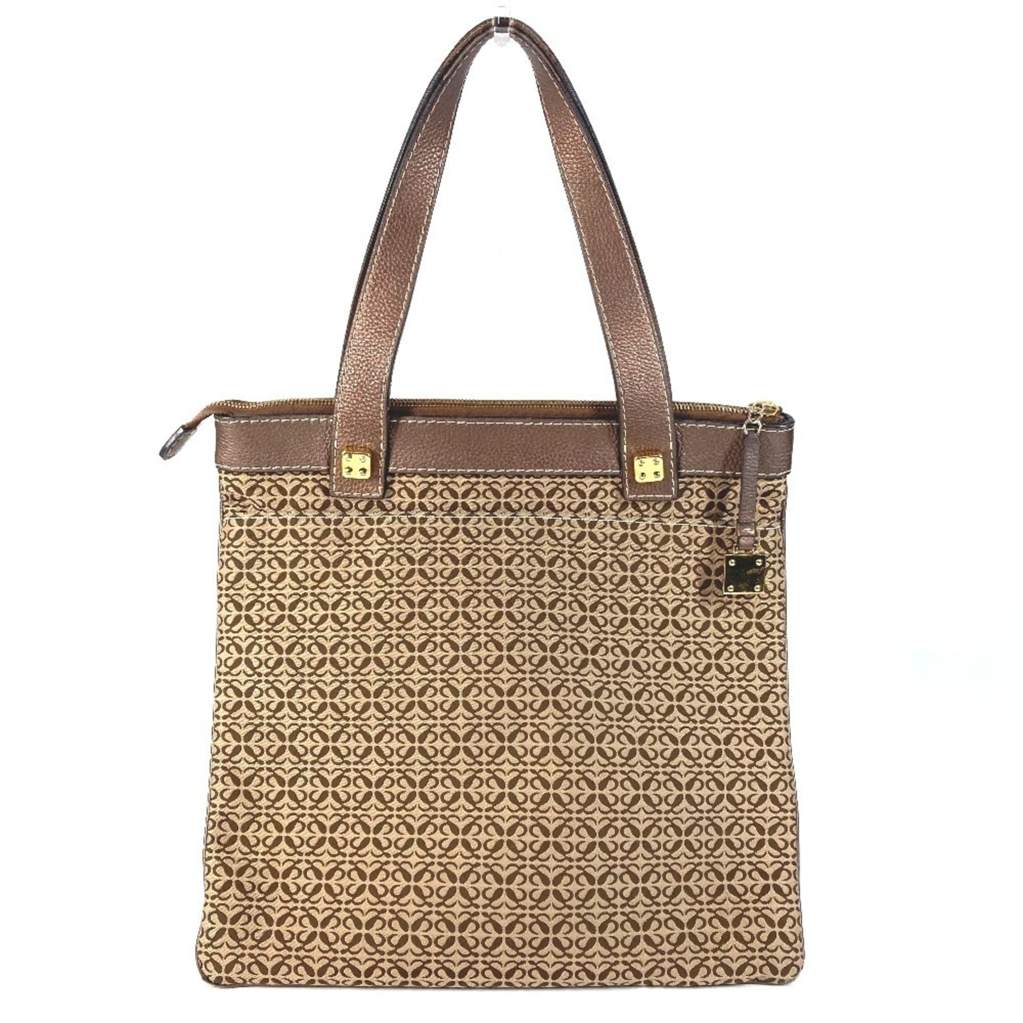 Loewe Brown Leather Canvas Shoulder Bag Tote Bag (Pre-Owned)