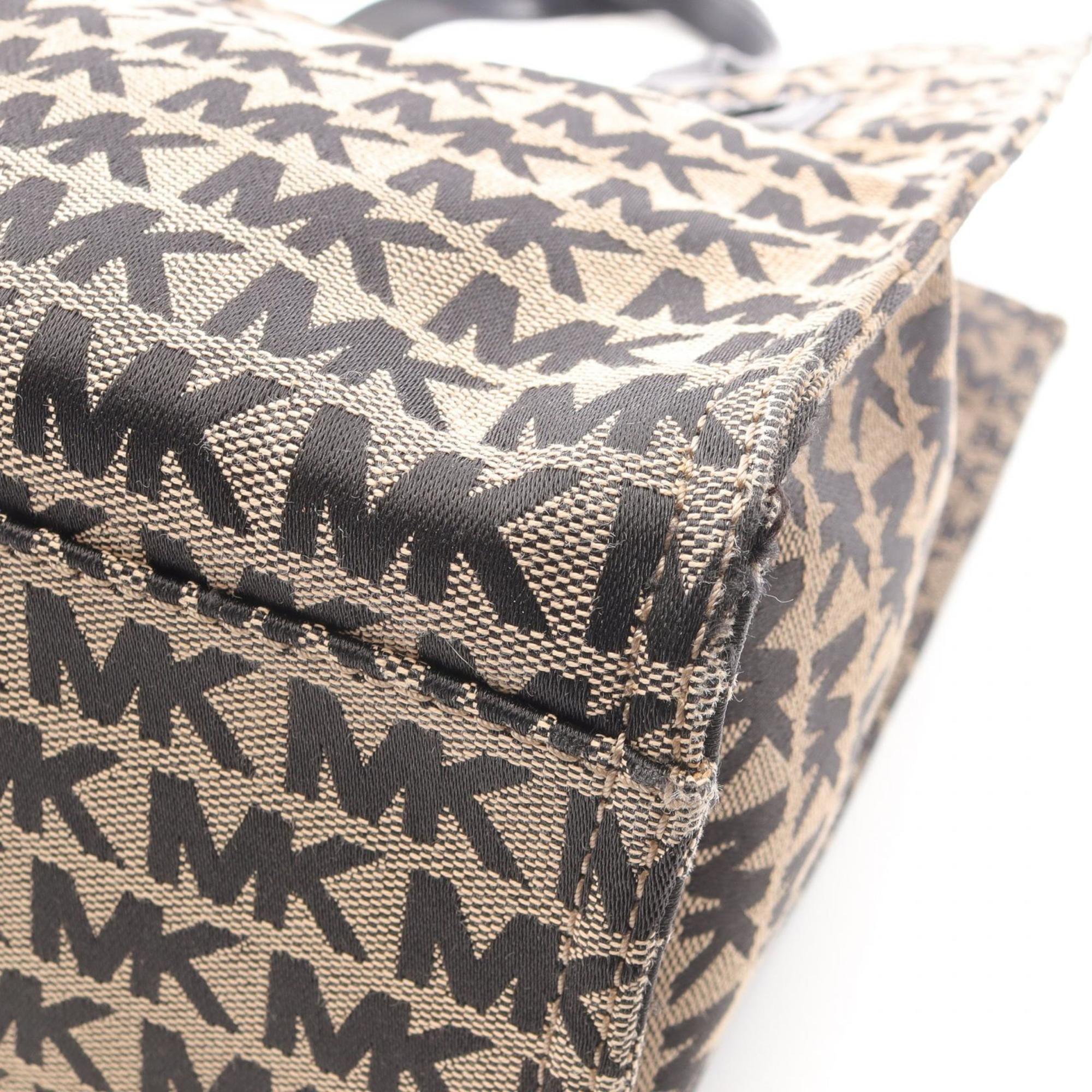 Michael Kors Beige Black Canvas Leather Tote Bag (Pre-Owned)