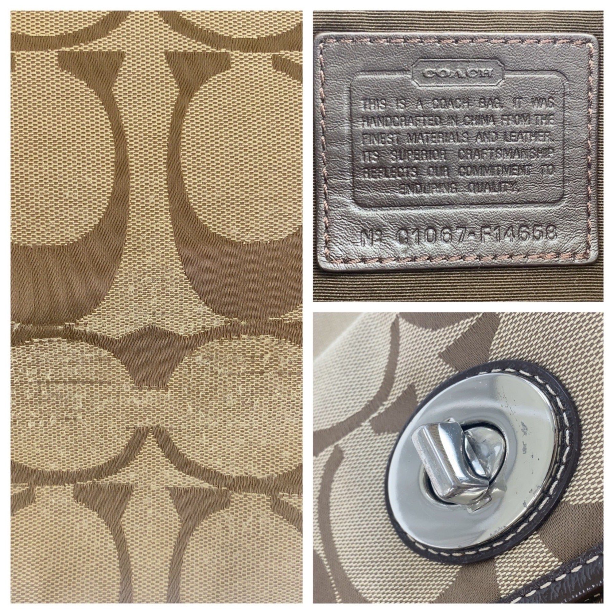 Coach Beige Brown Canvas Leather Shoulder Bag Tote Bag (Pre-Owned)