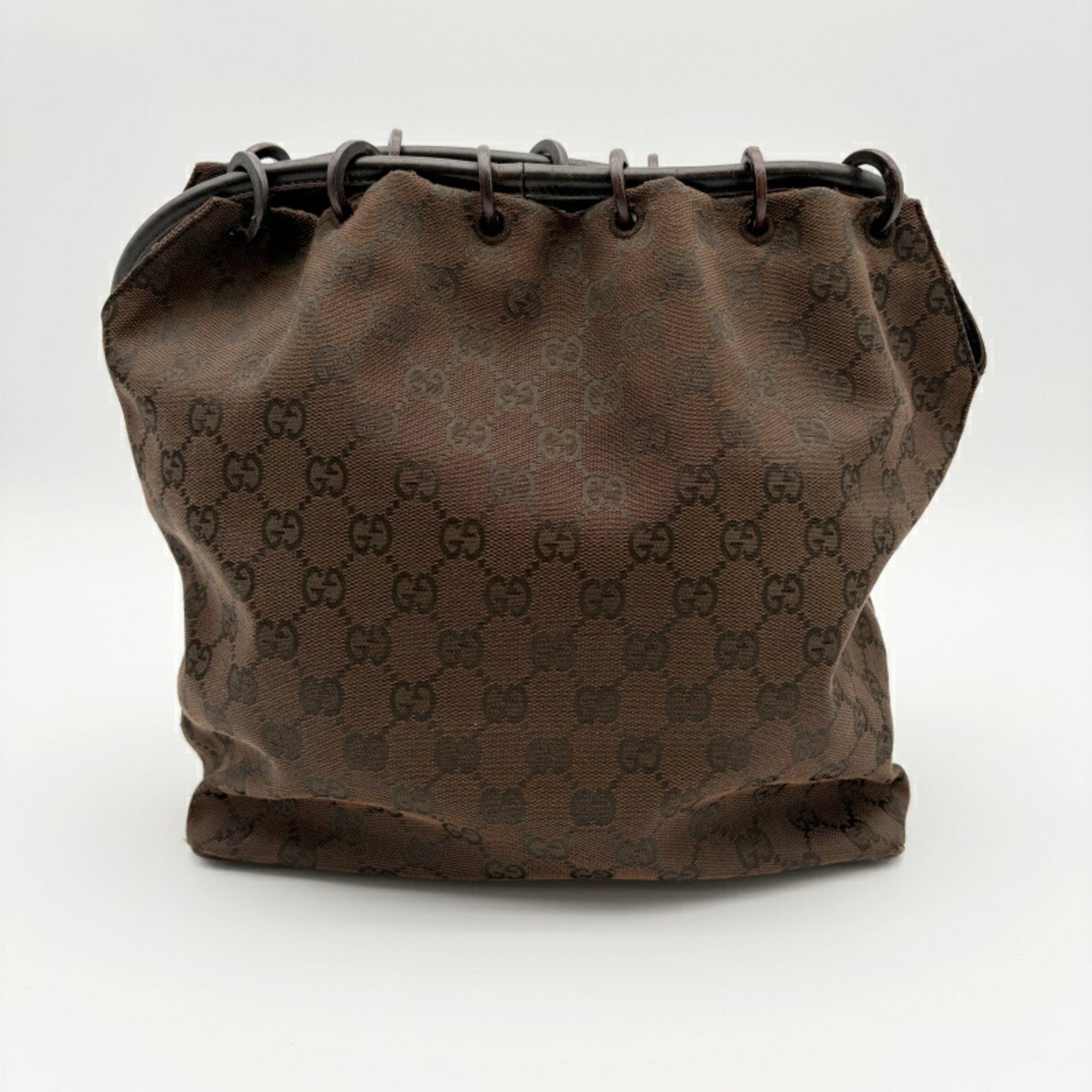 Gucci Gg Canvas Brown Gg Canvas Leather Shoulder Bag (Pre-Owned)
