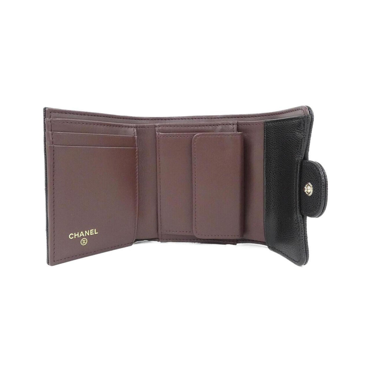 Chanel Black Grained Calfskin Wallet (Tri-Fold) (Pre-Owned)