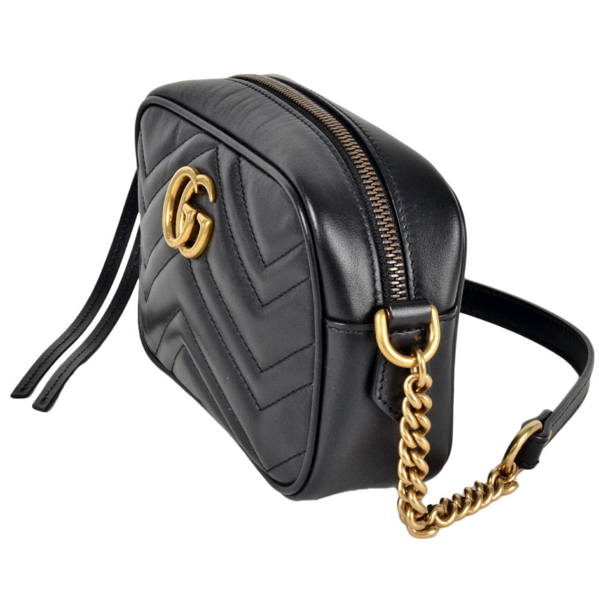 Gucci Gg Marmont Black Leather Shoulder Bag (Pre-Owned)