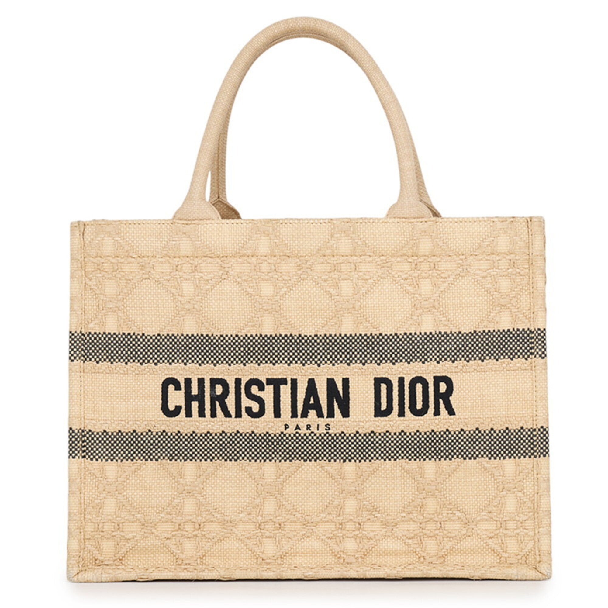 Christian Dior Beige Black Raffia Tote Bag (Pre-Owned)