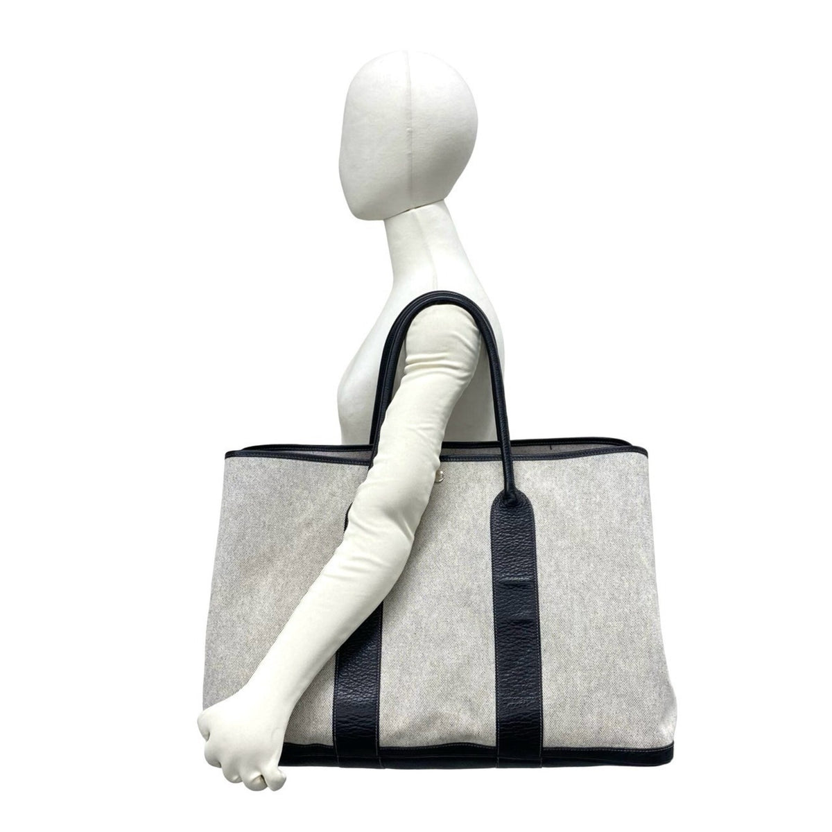 Hermes Black Gray Toile H Negonda Leather Handbag (Pre-Owned)
