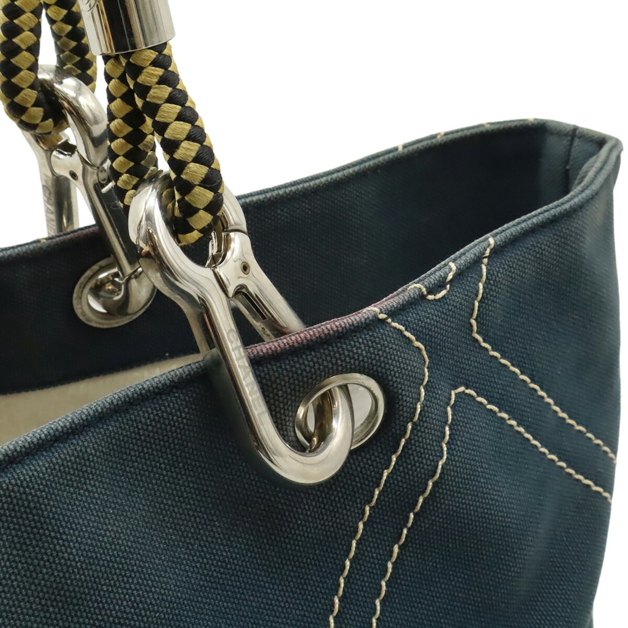 Chanel No.5 Black Navy Canvas Leather Shoulder Bag Tote Bag (Pre-Owned)