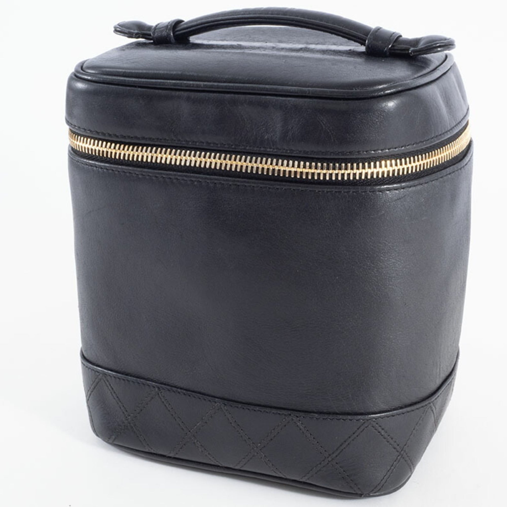 Chanel Black Leather Handbag Pouch Vanity Bag (Pre-Owned)