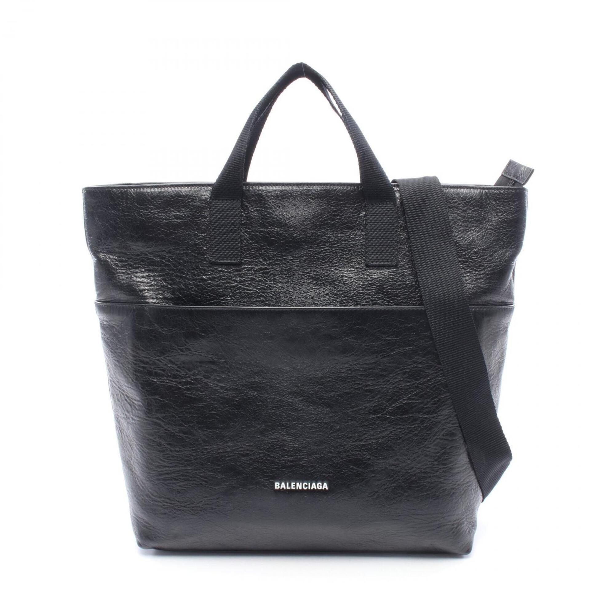 Balenciaga Black White Leather Handbag Tote Bag (Pre-Owned)