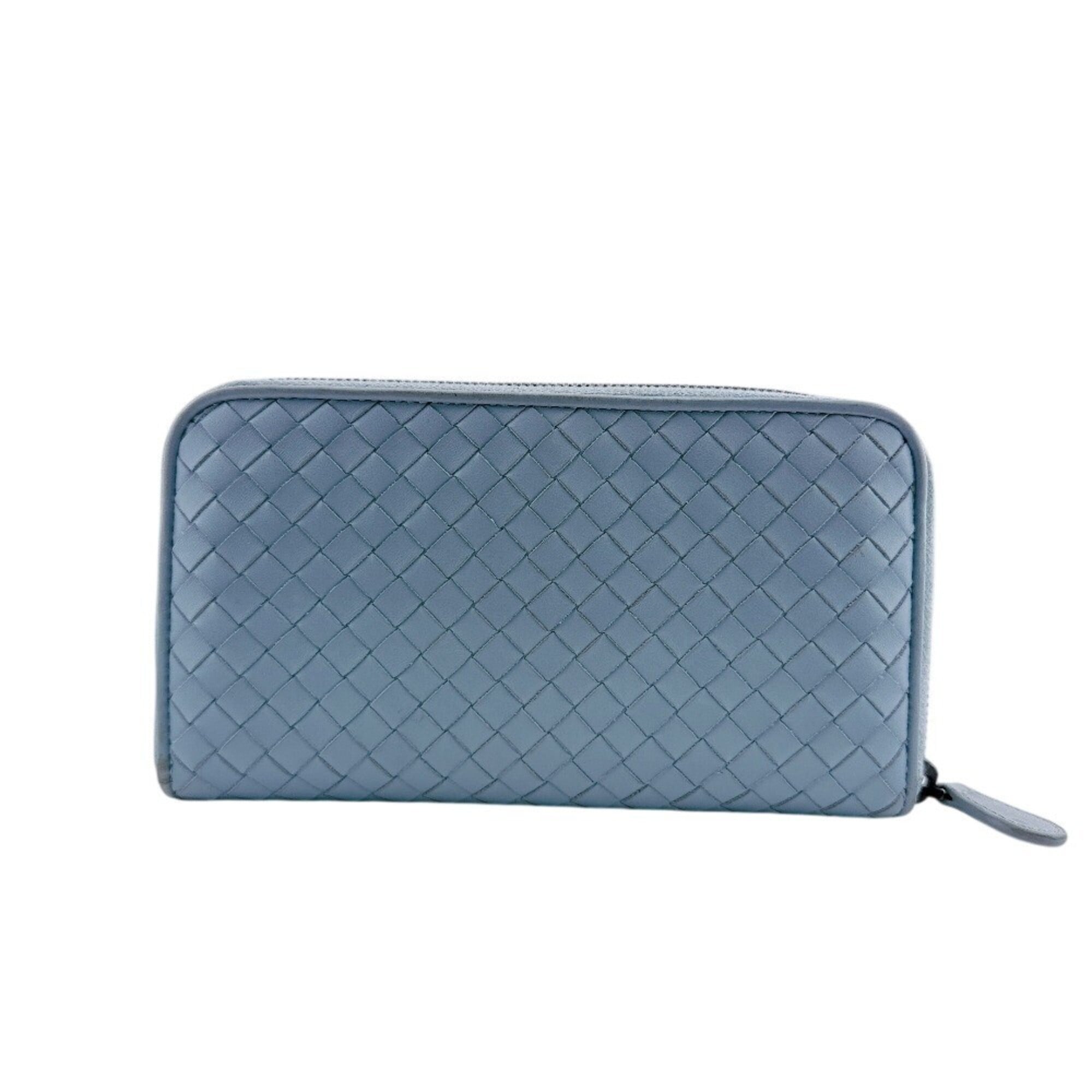 Bottega Veneta Intrecciato Blue Leather Long Wallet (Bi-Fold) (Pre-Owned)