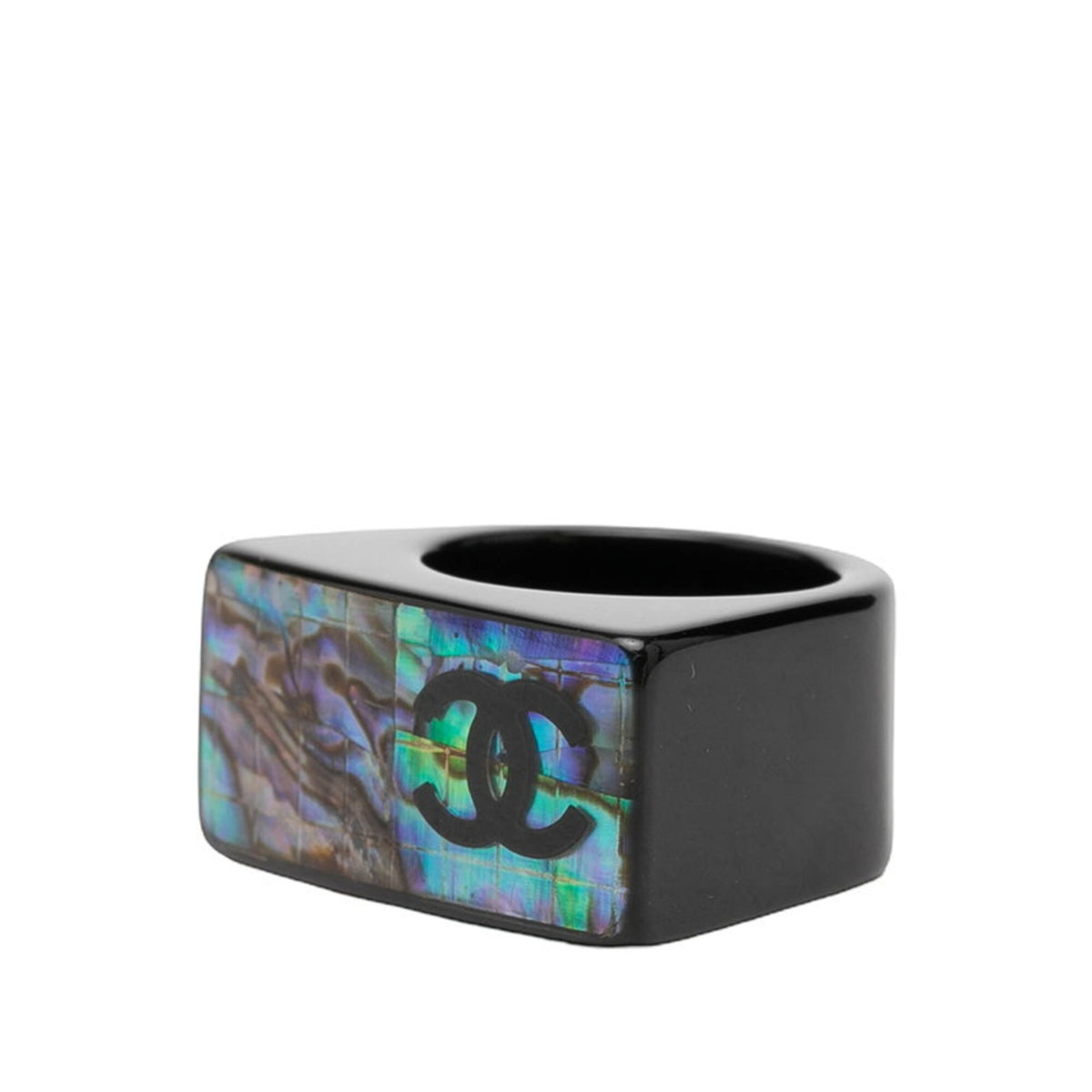 Chanel Black Blue Plastic Band Ring (Pre-Owned)