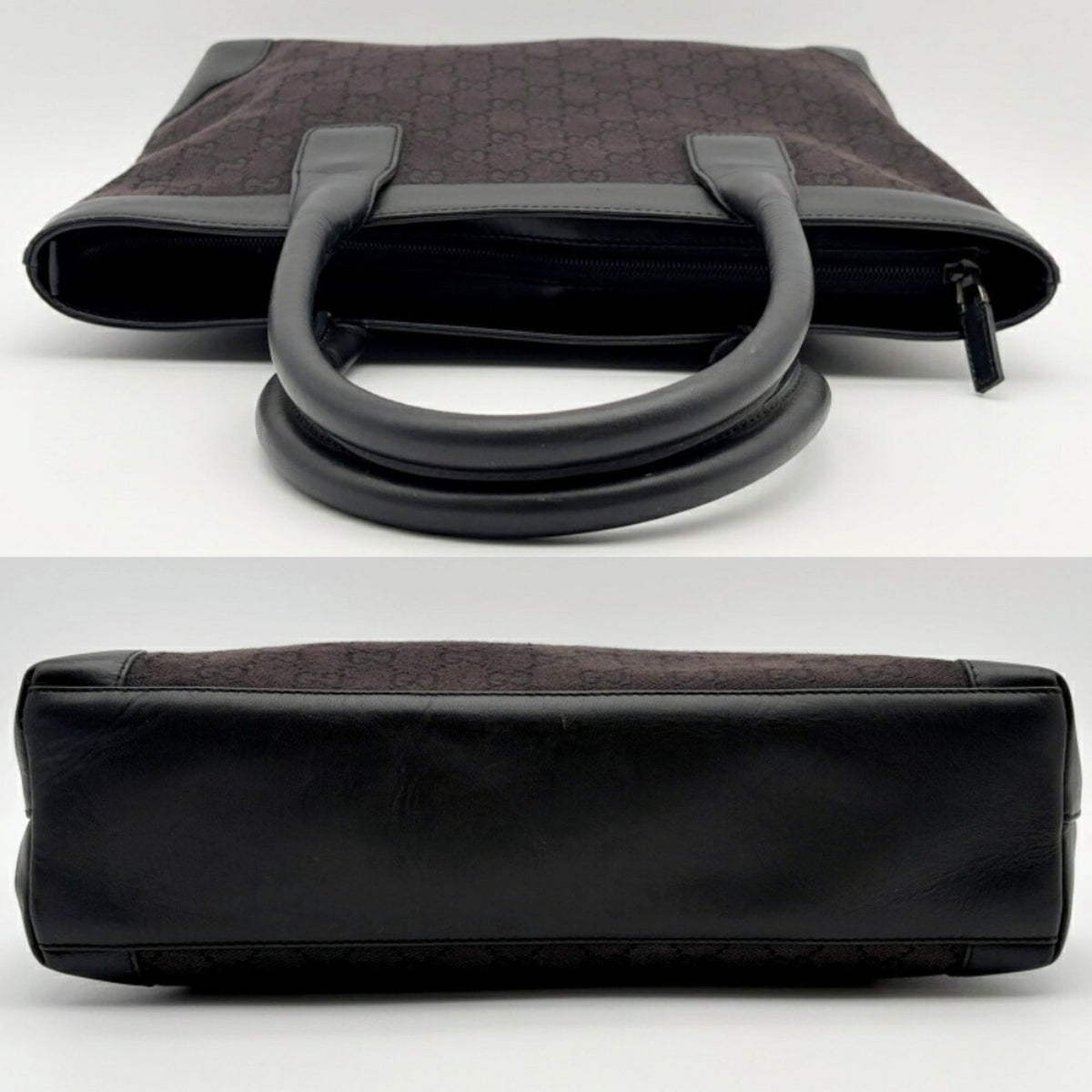 Gucci Gg Canvas Black Gg Canvas Leather Tote Bag (Pre-Owned)