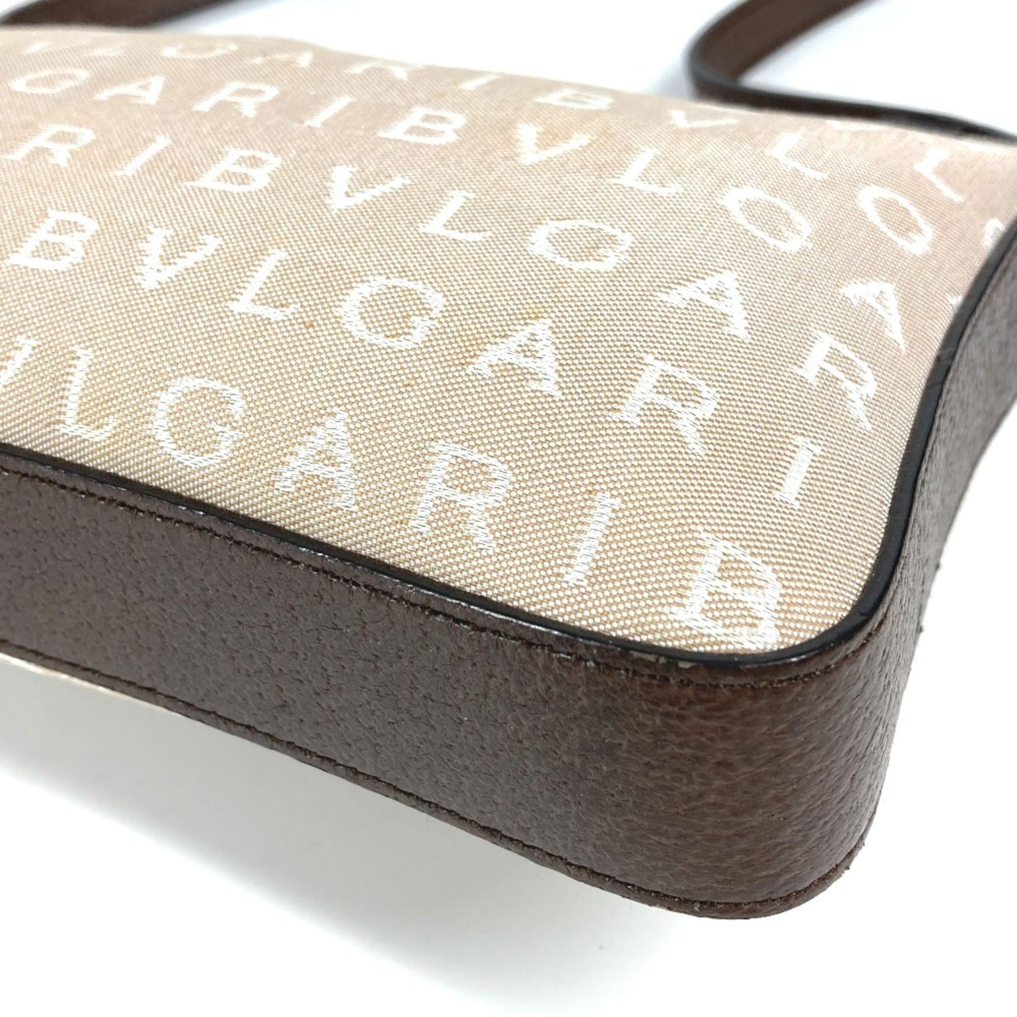 Bvlgari Logomania Beige Brown Canvas Leather Shoulder Bag (Pre-Owned)