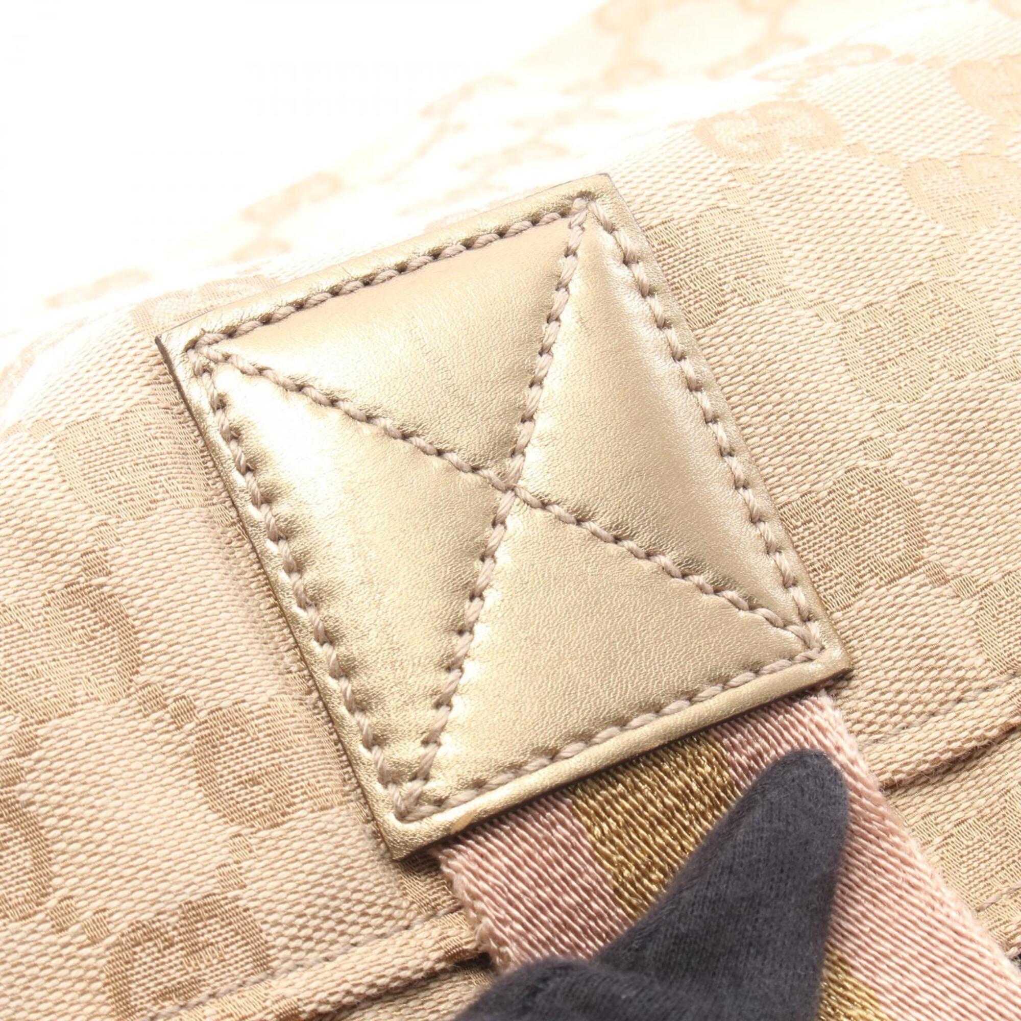 Gucci Beige Gold Pink Canvas Leather Handbag Tote Bag (Pre-Owned)