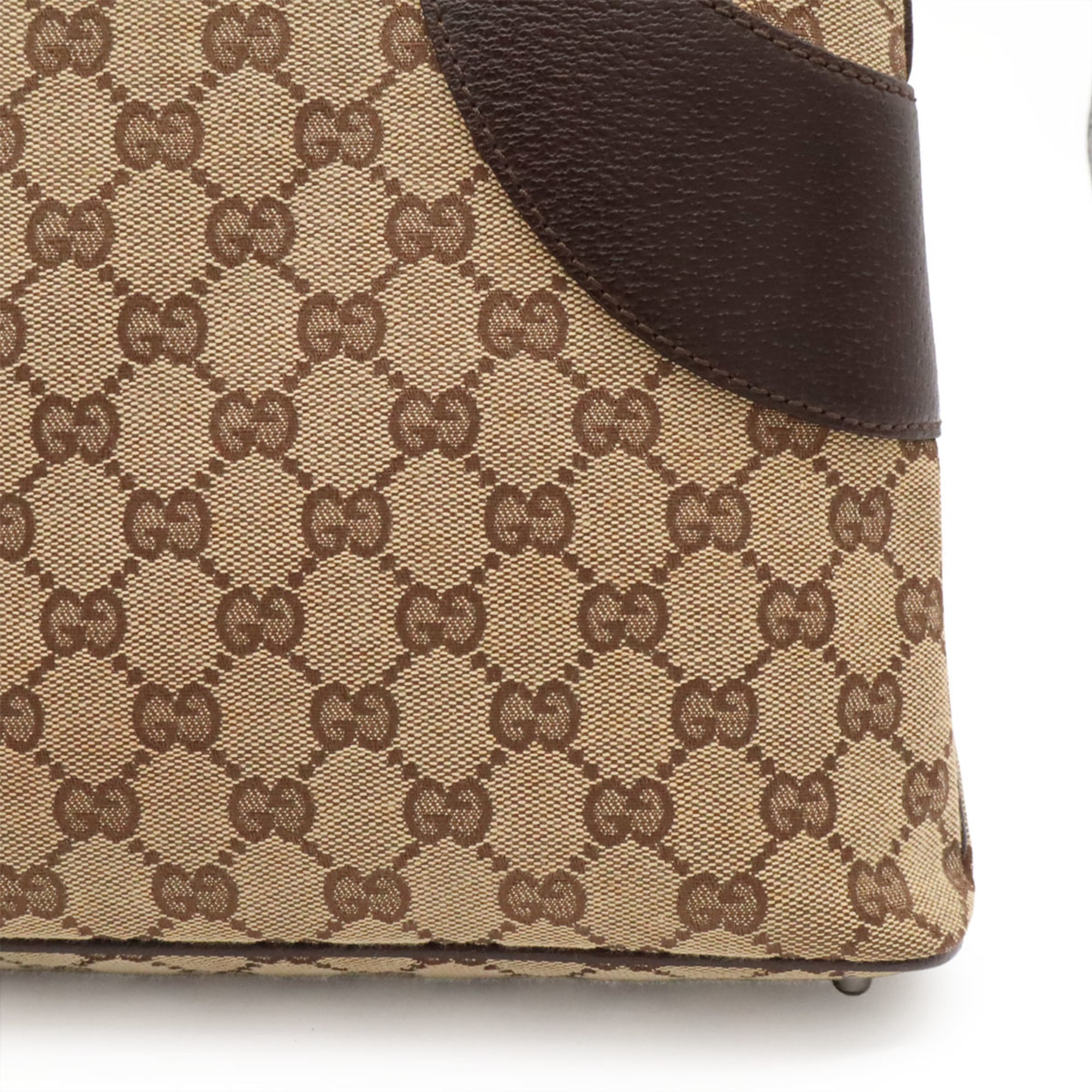 Gucci Gg Canvas Beige Dark Brown Gg Canvas Leather Shoulder Bag Tote Bag (Pre-Owned)