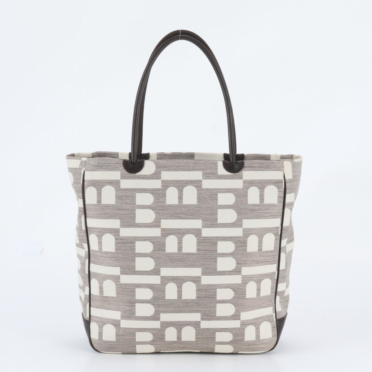 Bally Grayish Leather Canvas Handbag Shoulder Bag Tote Bag (Pre-Owned)