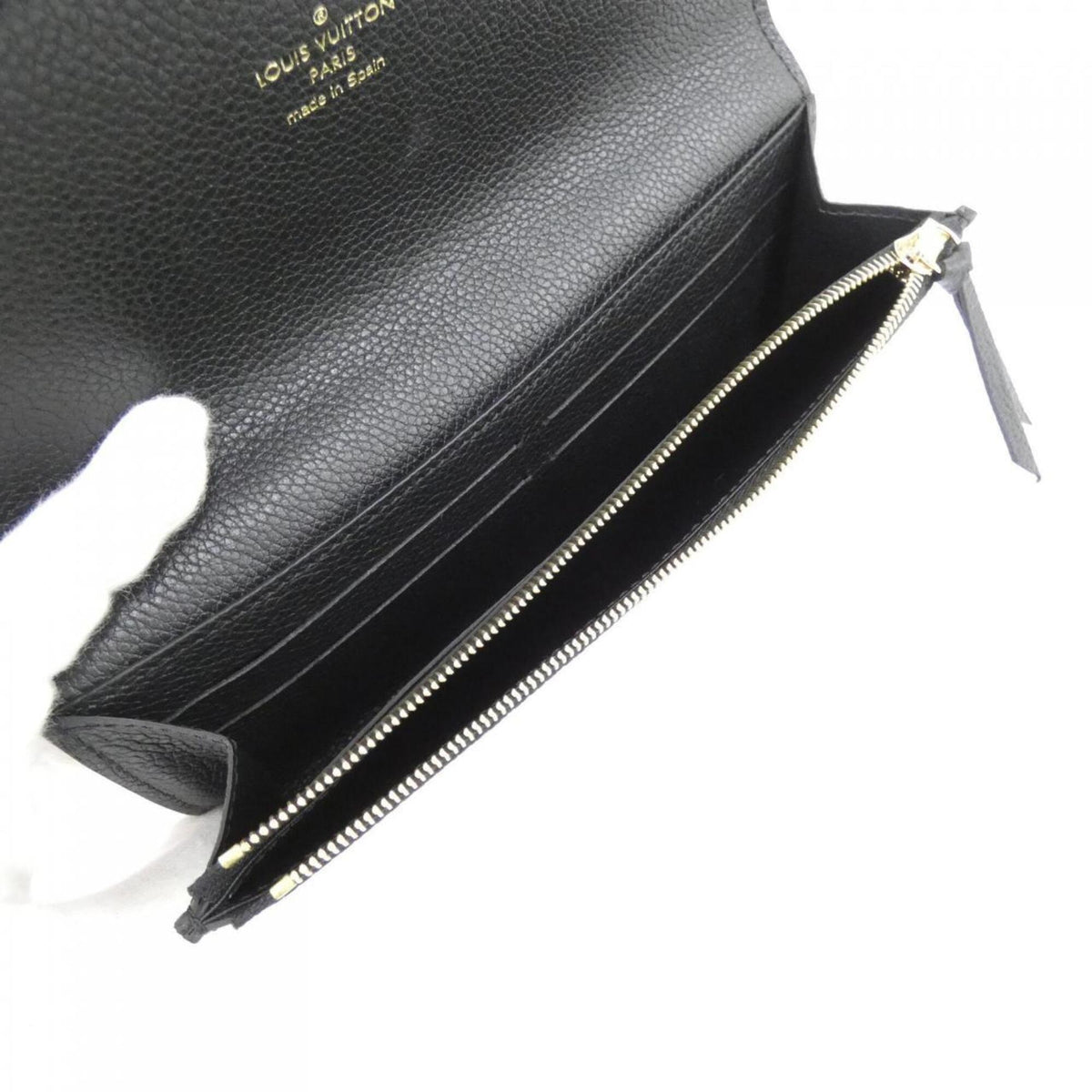 Louis Vuitton Beige Black Leather Long Wallet (Bi-Fold) (Pre-Owned)