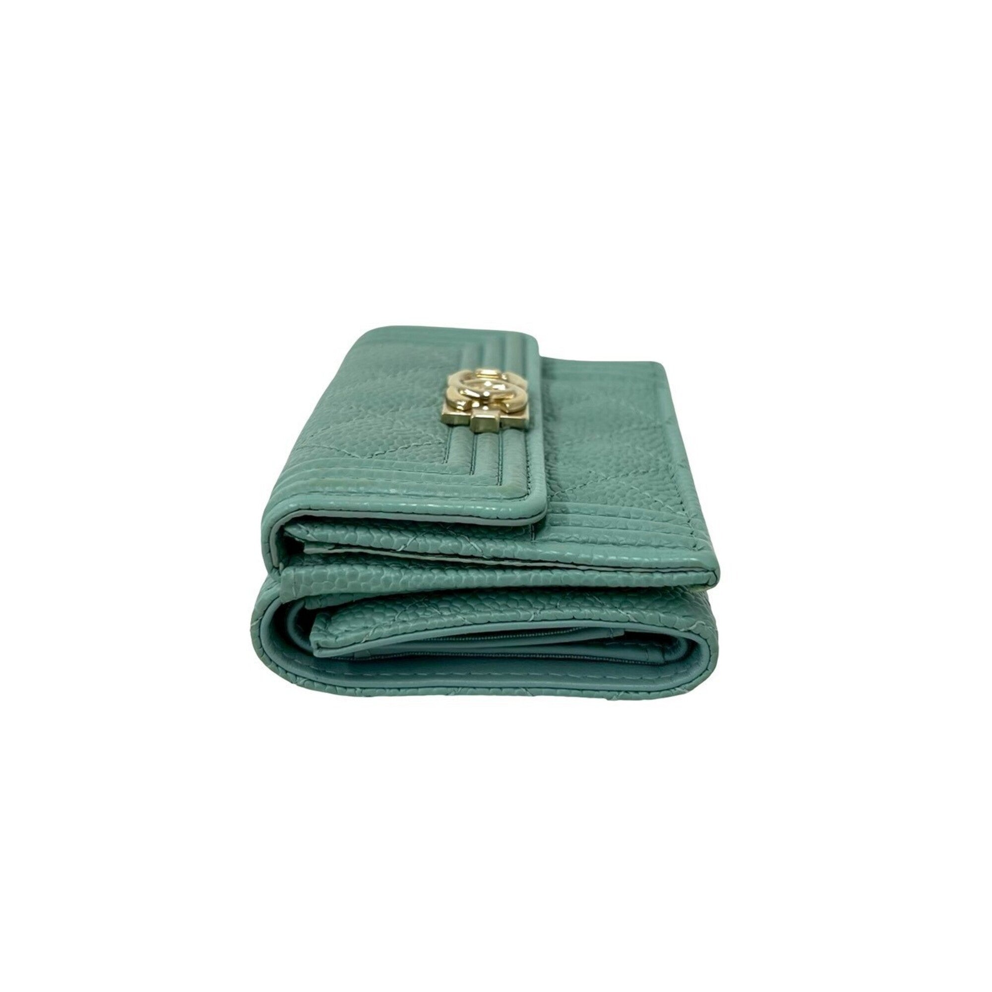 Chanel Blue Grained Calfskin Wallet (Tri-Fold) (Pre-Owned)