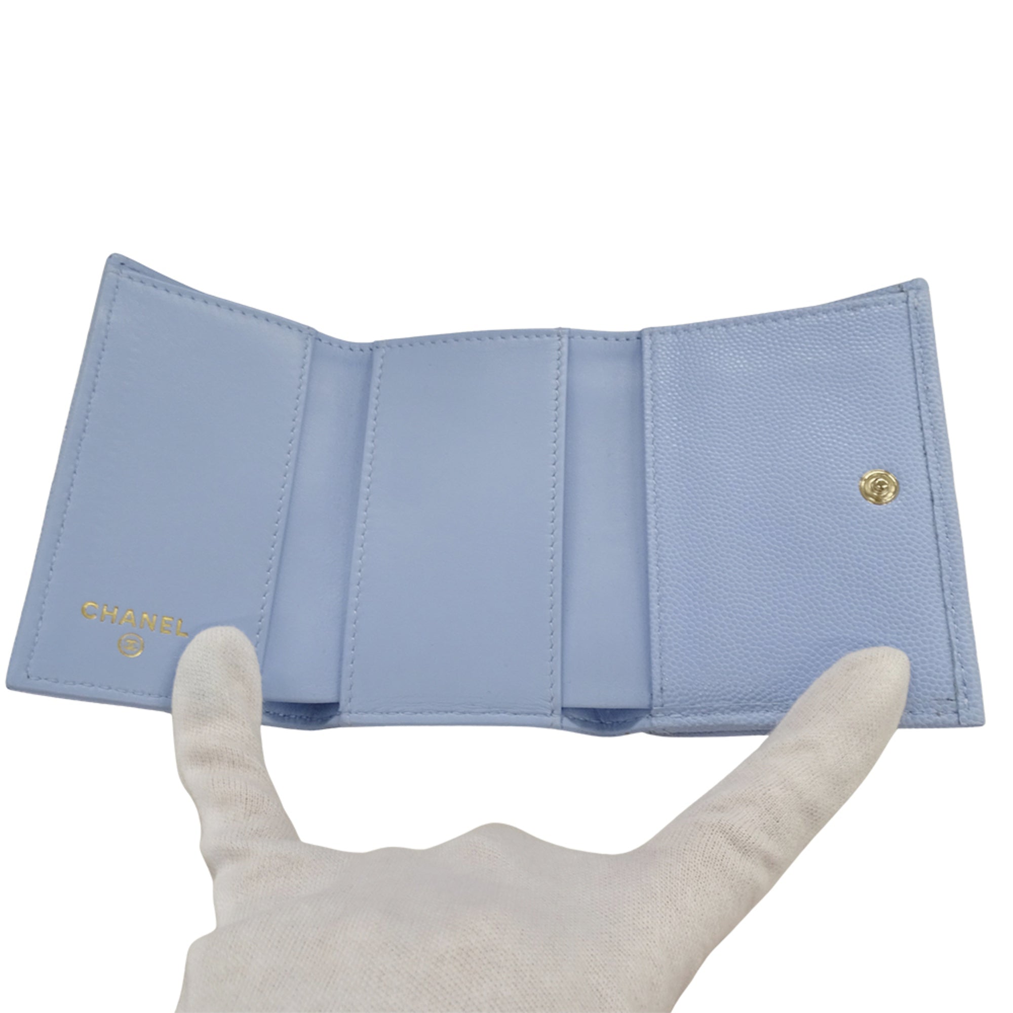 Chanel Light Blue Grained Calfskin Wallet (Tri-Fold) (Pre-Owned)