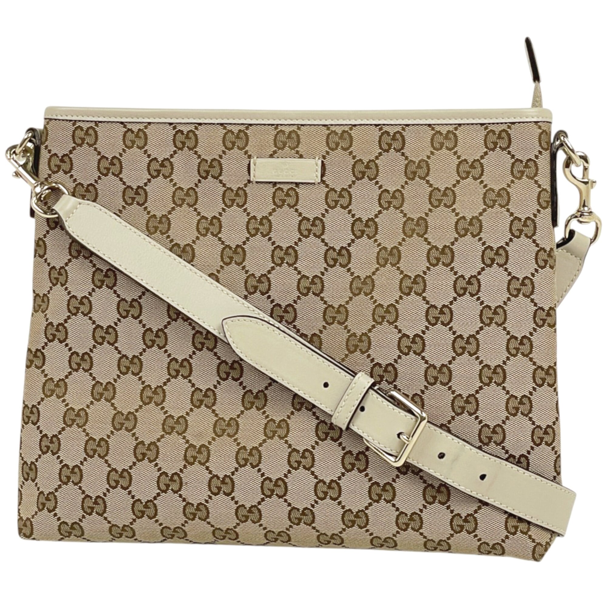 Gucci Beige Ivory Gg Canvas Leather Shoulder Bag (Pre-Owned)