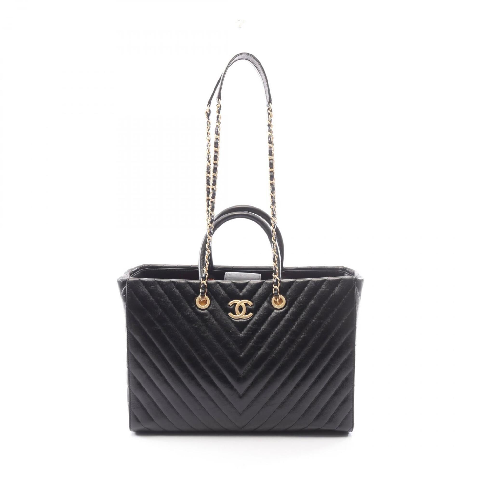 Chanel Black Leather Handbag Tote Bag (Pre-Owned)