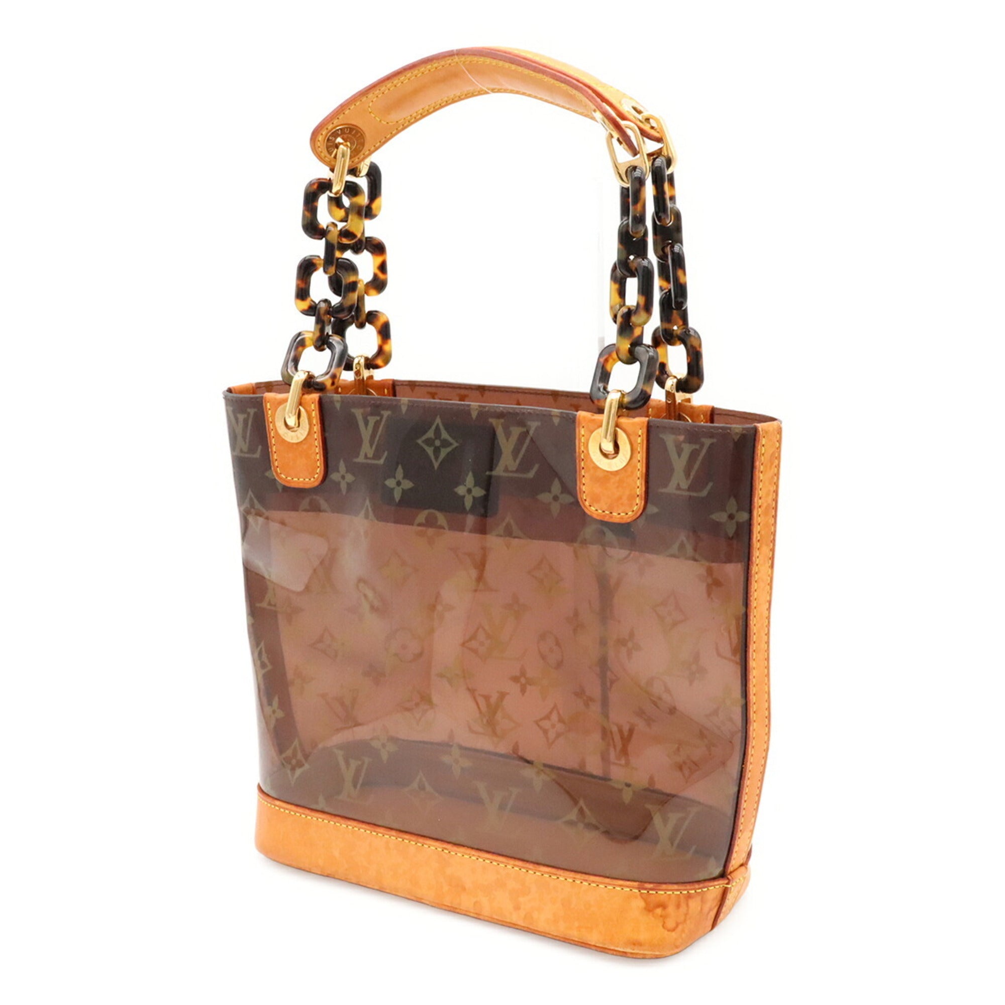 Louis Vuitton Brown Clear Vinyl Leather Shoulder Bag Tote Bag (Pre-Owned)