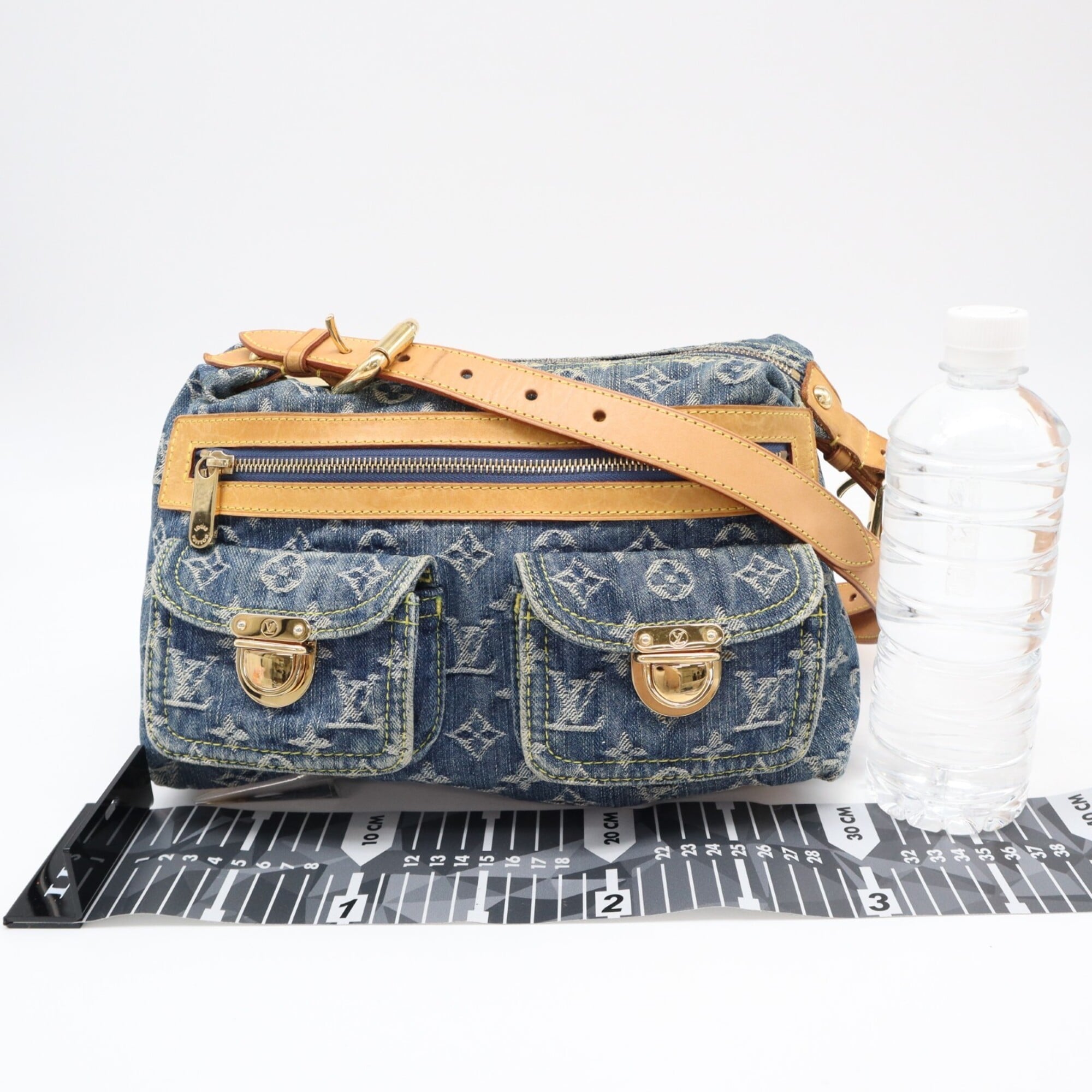 Louis Vuitton Monogram Denim Beige Blue Cotton Leather Shoulder Bag (Pre-Owned)