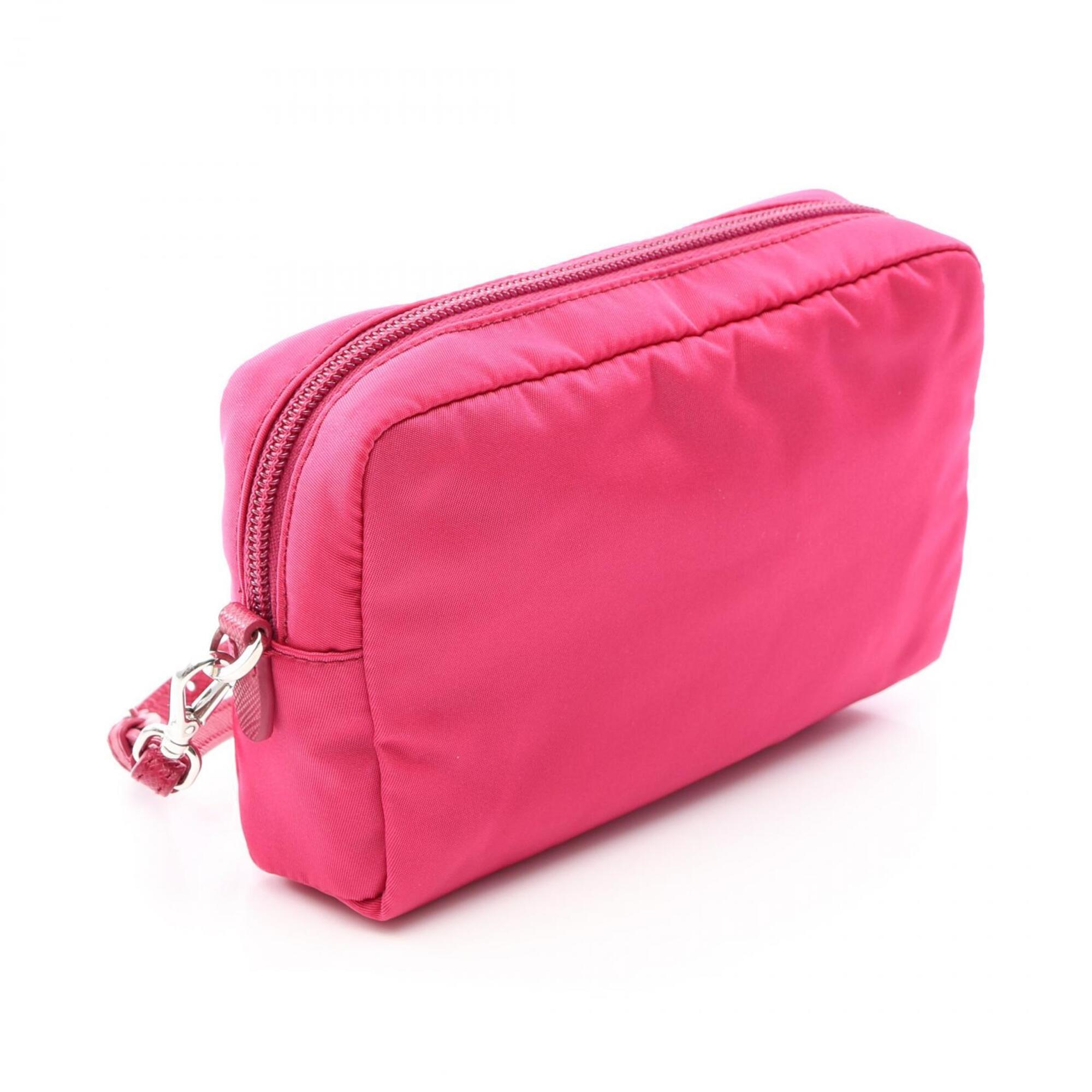 Prada Pink Nylon Saffiano Triangle Handbag Pouch (Pre-Owned)