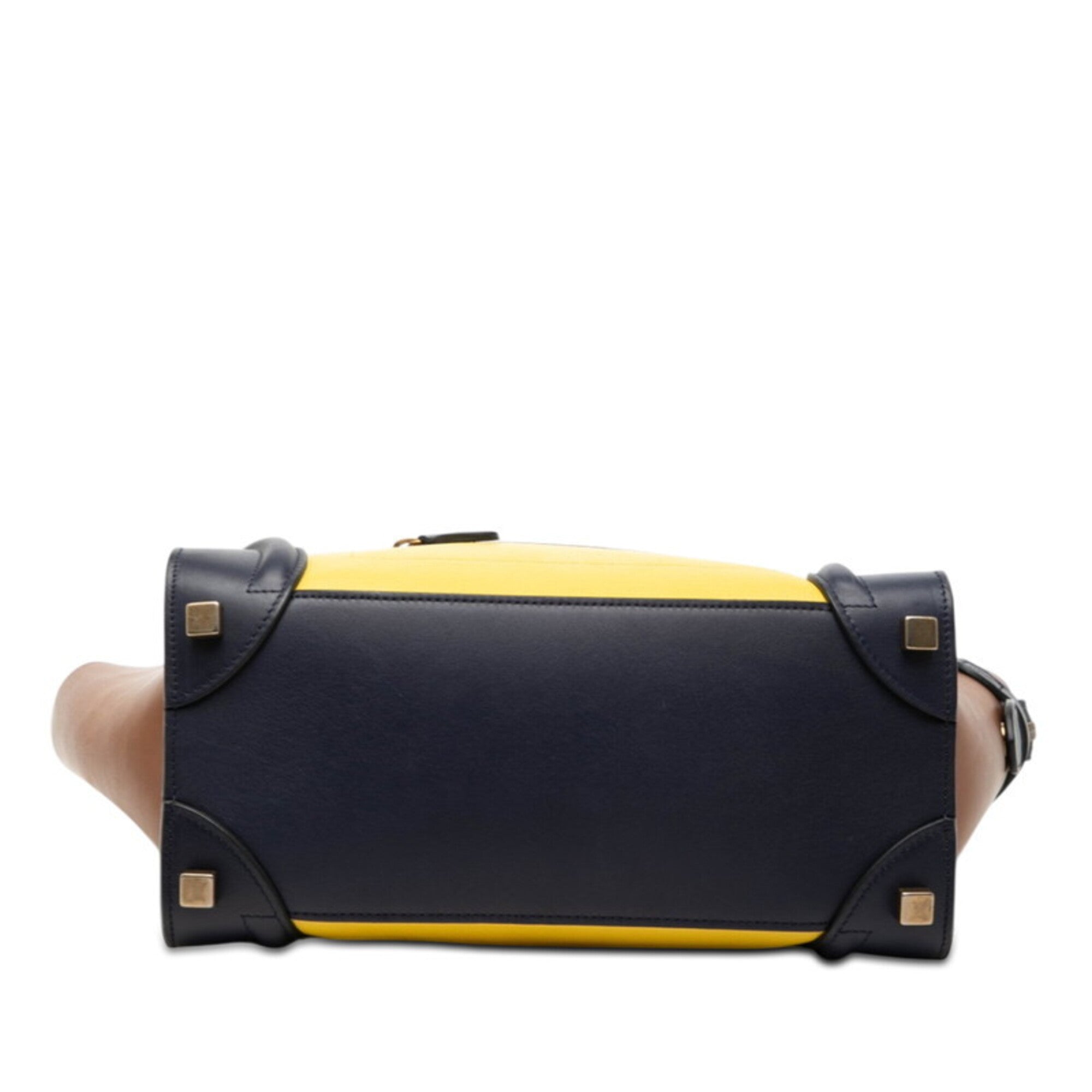 Celine Brown Navy Yellow Leather Handbag Tote Bag (Pre-Owned)