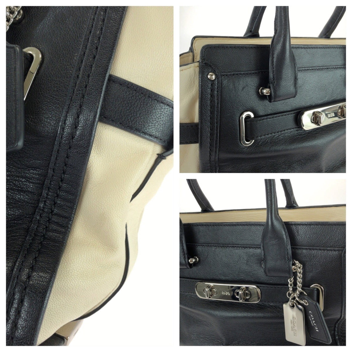 Coach Black White Leather Handbag Shoulder Bag (Pre-Owned)