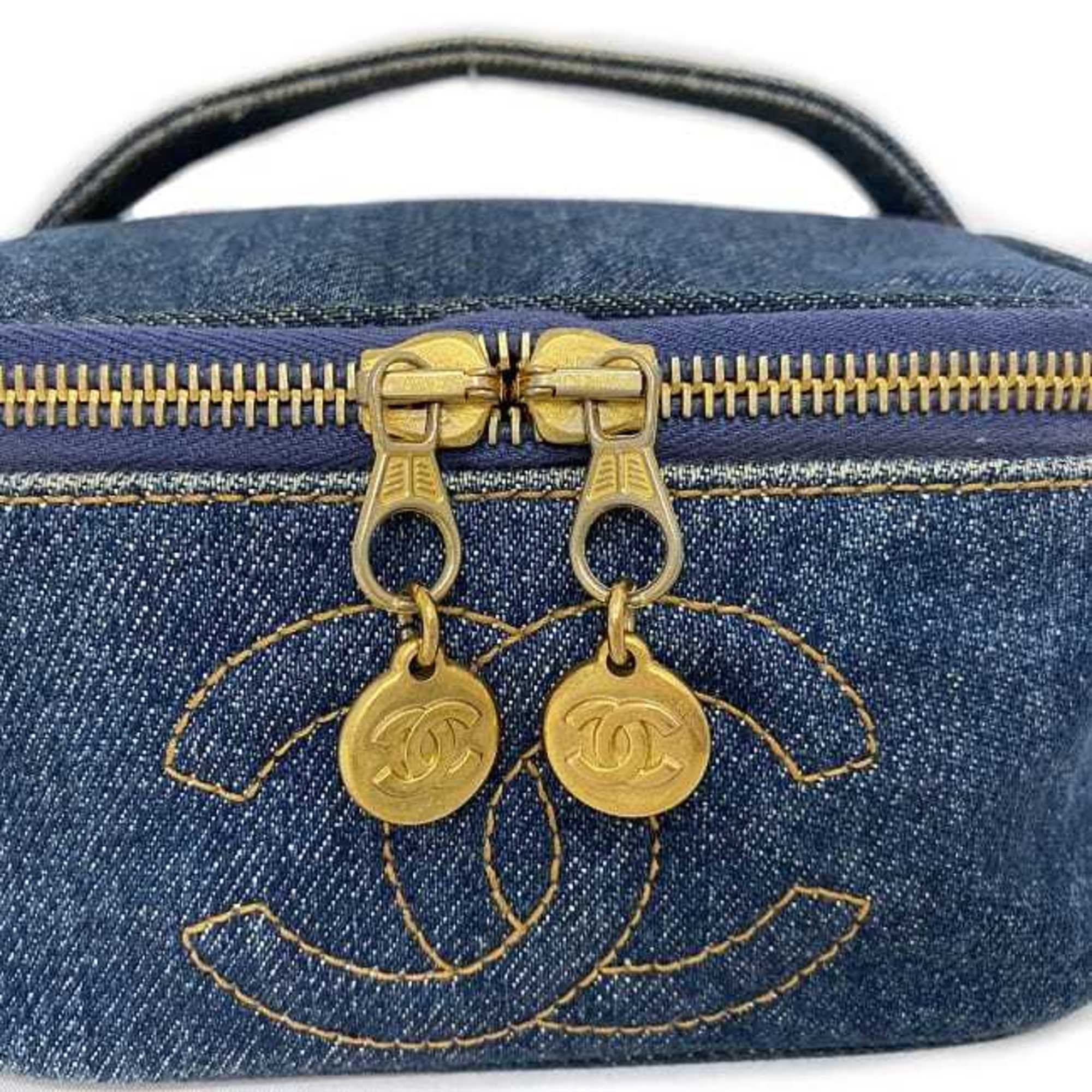 Chanel Denim Denim Leather Handbag Pouch Vanity Bag (Pre-Owned)