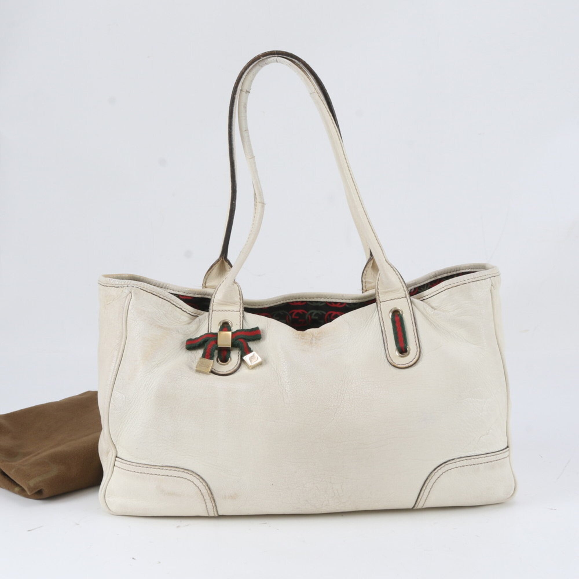 Gucci Ivory Leather Handbag Shoulder Bag Tote Bag (Pre-Owned)
