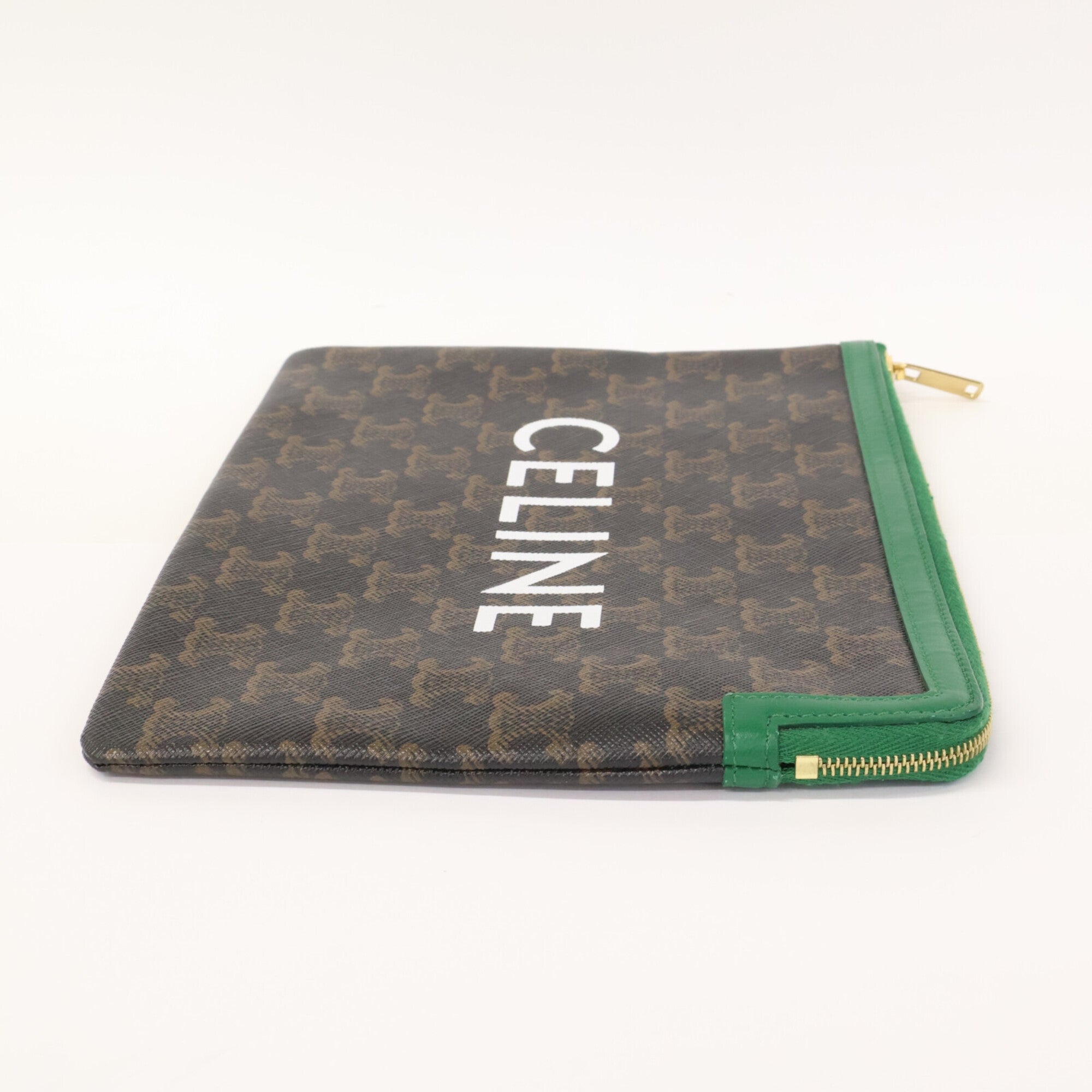 Celine Black Brown Green Coated Canvas Clutch Bag (Pre-Owned)