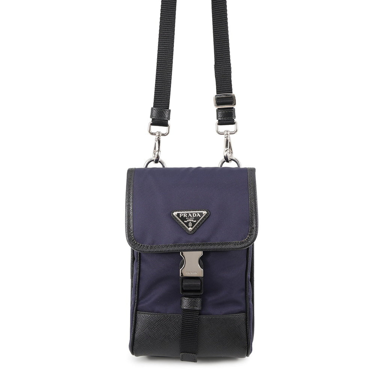 Prada Black Navy Canvas Leather Handbag Shoulder Bag (Pre-Owned)
