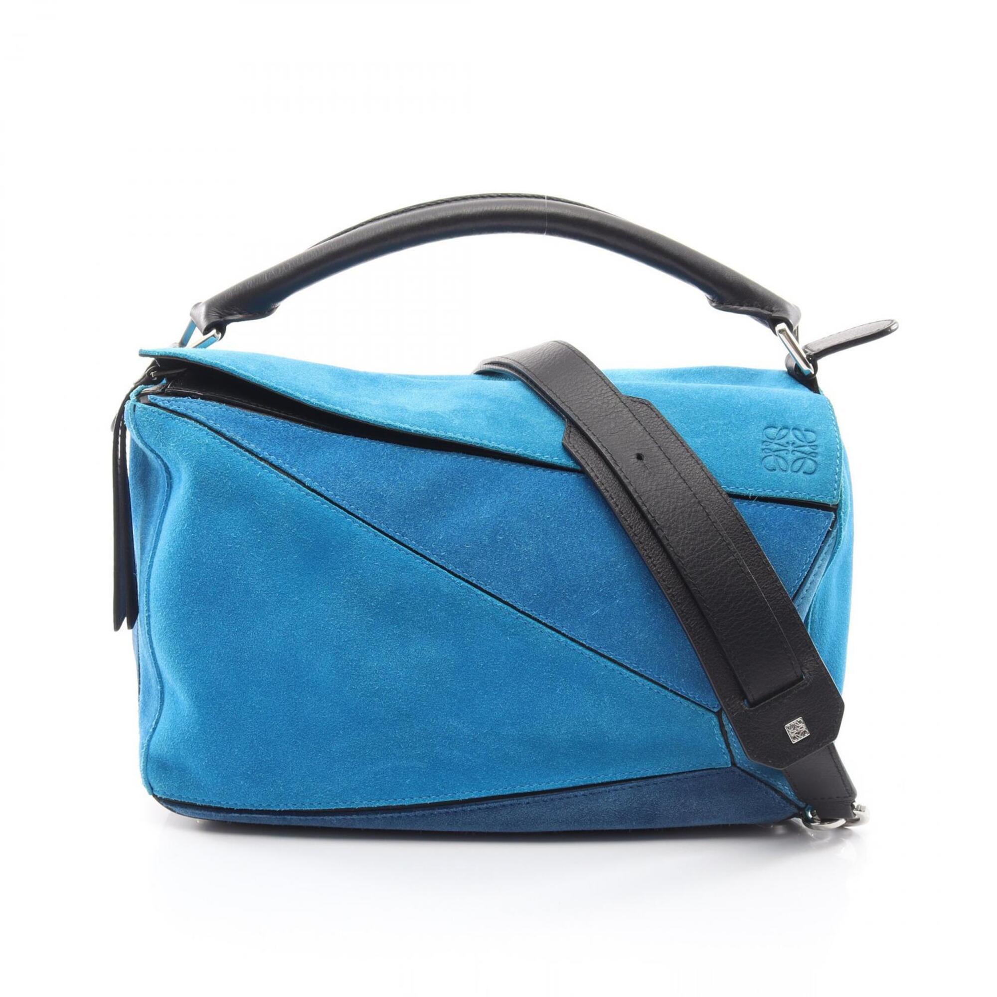 Loewe Black Blue Leather Suede Handbag (Pre-Owned)