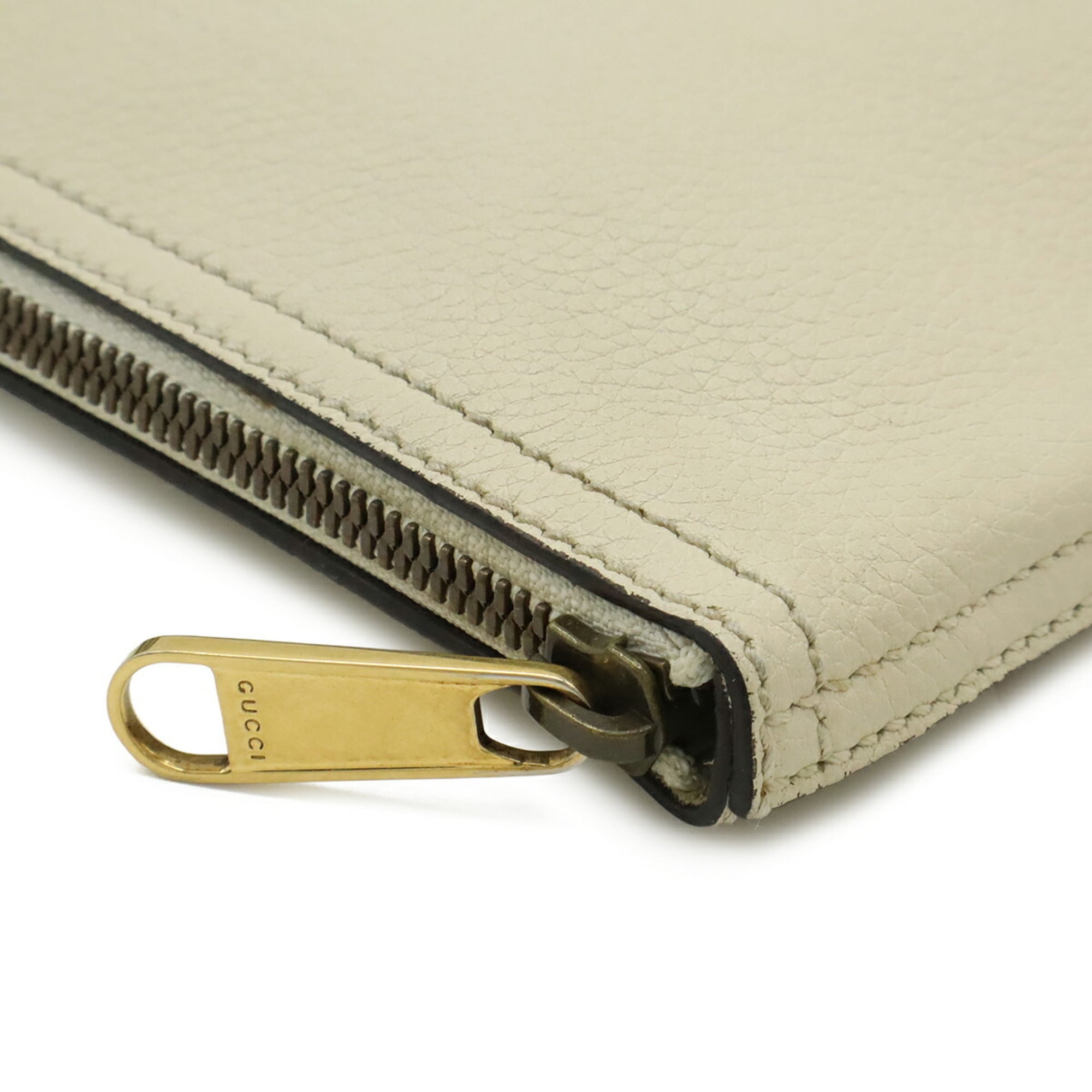 Gucci Green Ivory Red Color White Leather Clutch Bag Pouch (Pre-Owned)