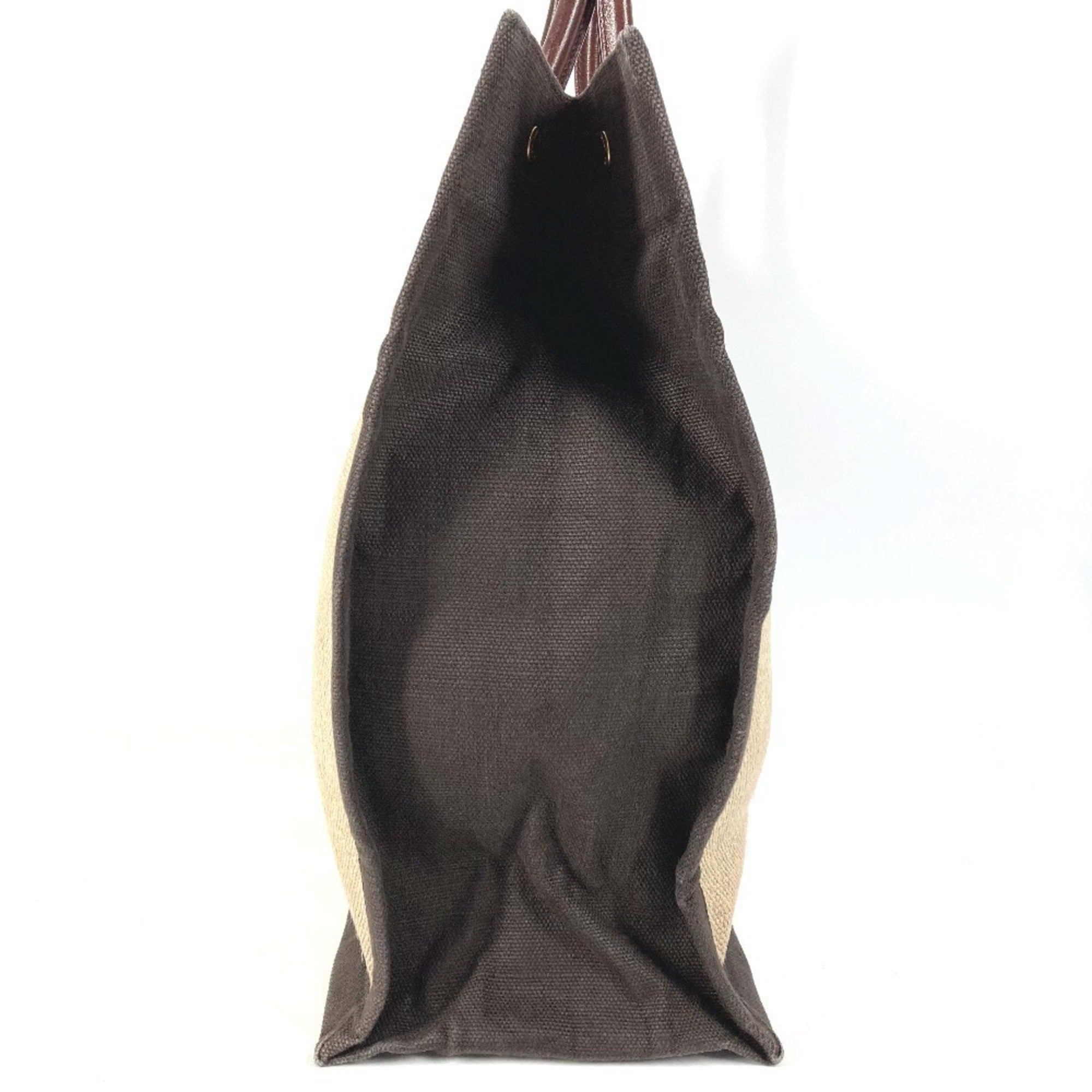 Yves Saint Laurent Beige Brown Linen Leather Handbag Shoulder Bag Tote Bag (Pre-Owned)