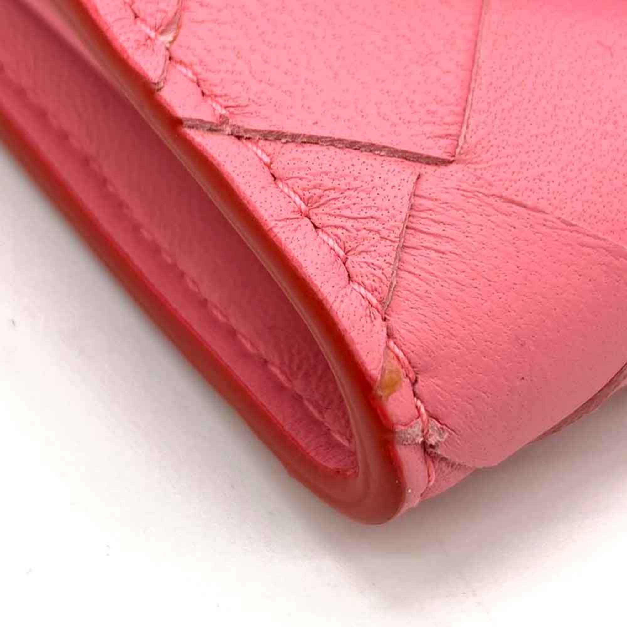 Bottega Veneta Pink Red Color Leather Wallet (Bi-Fold) (Pre-Owned)